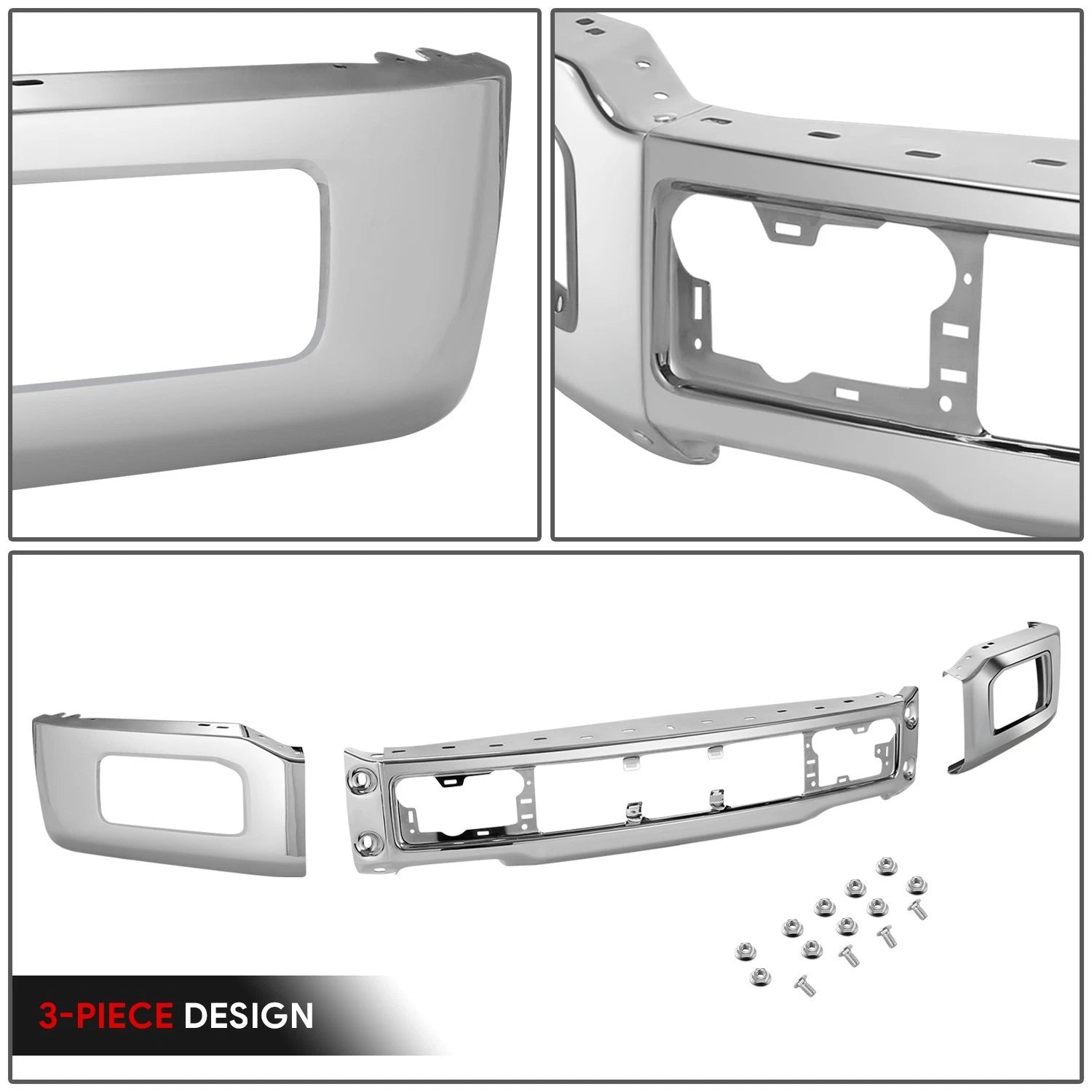 Front Bumper Face Bar for Ford F-150 (2018–2020) w/Fog Light Hole Chrome