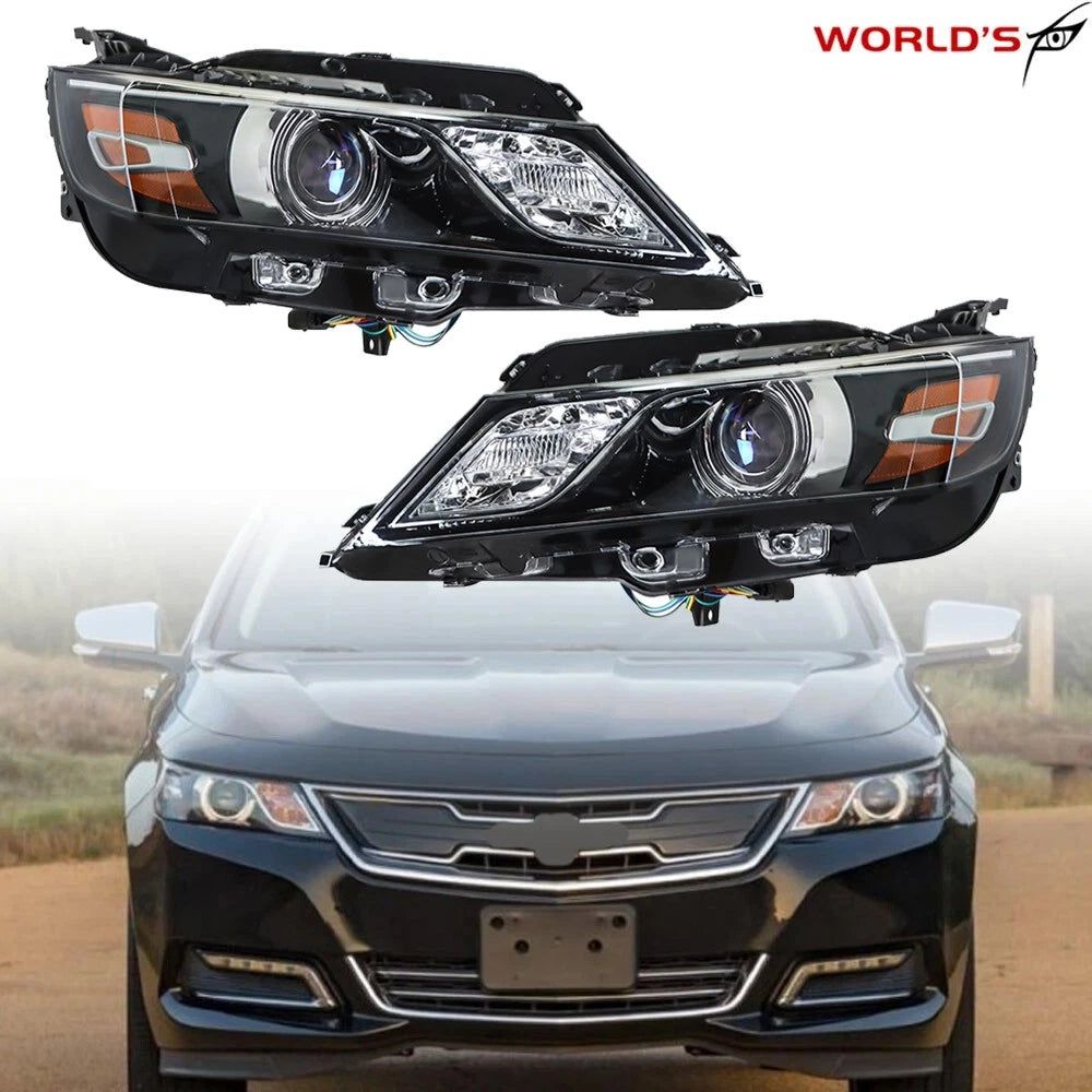 Set of 2 Headlights for Chevrolet Impala (2015–2020) Halogen Black Housing