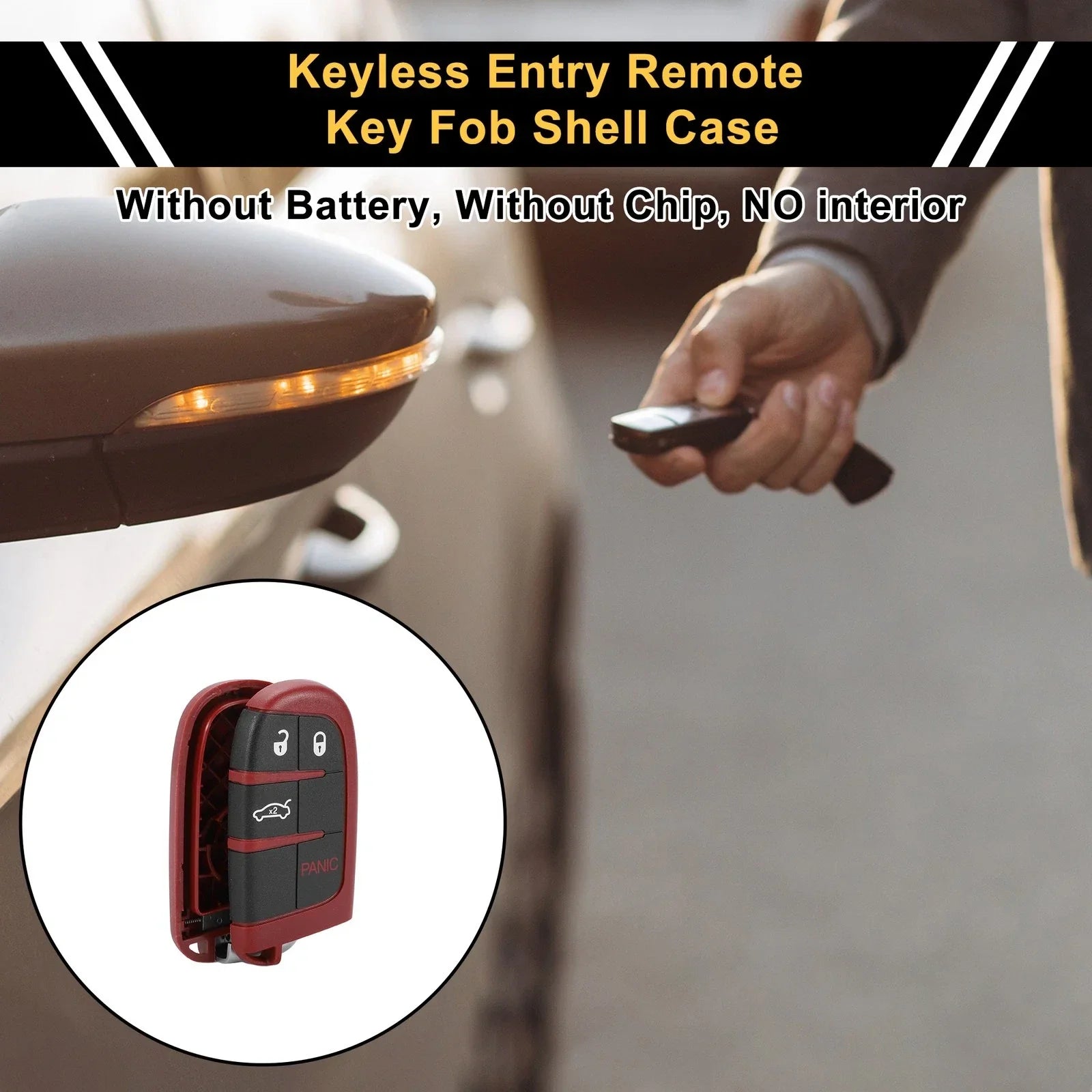 Key Fob Shell Case for Dodge Charger 2006-2023 - 4 Button Black Red