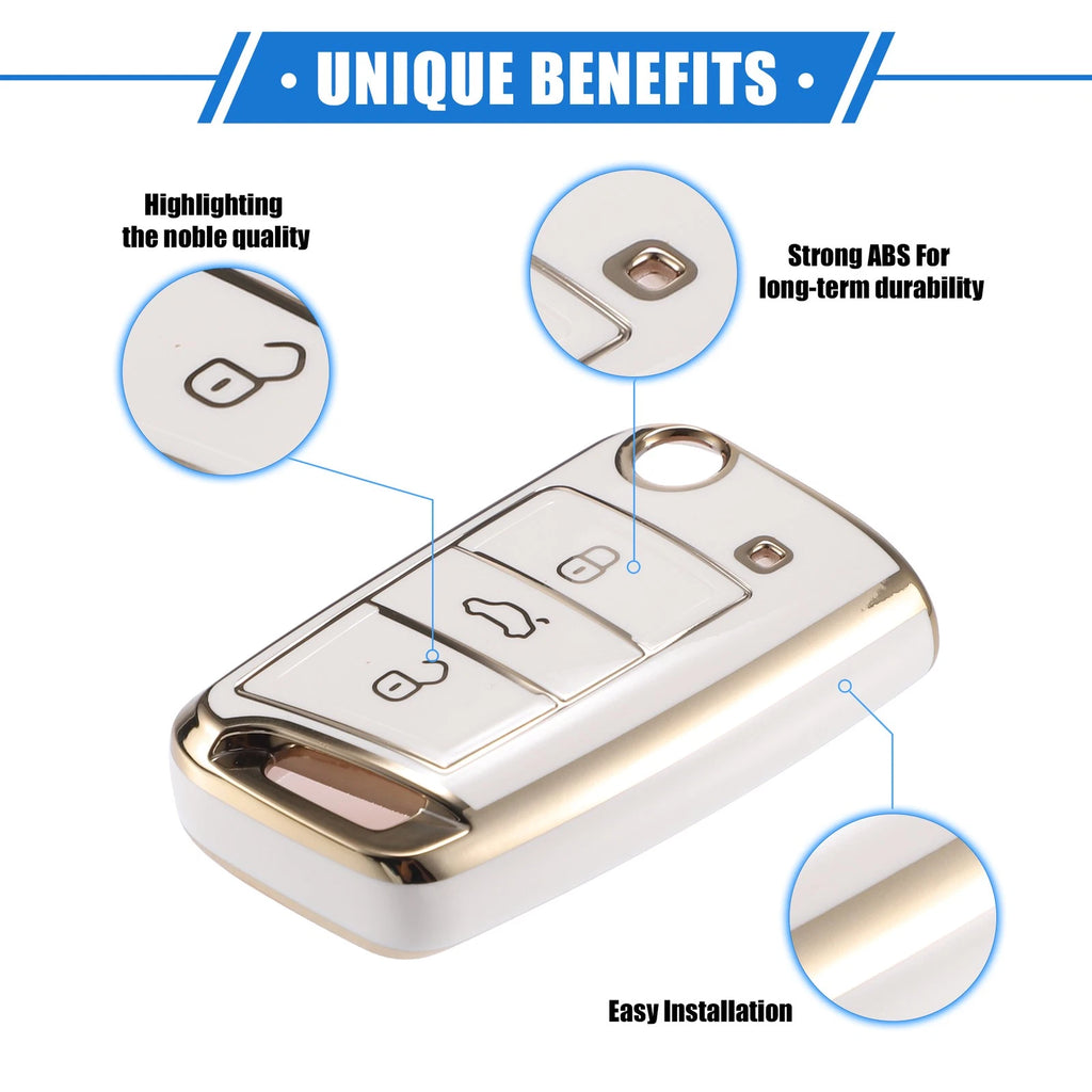 3X Remote Key Fob Case Cover for Volkswagen Golf 7 (2013–2020) TPU White