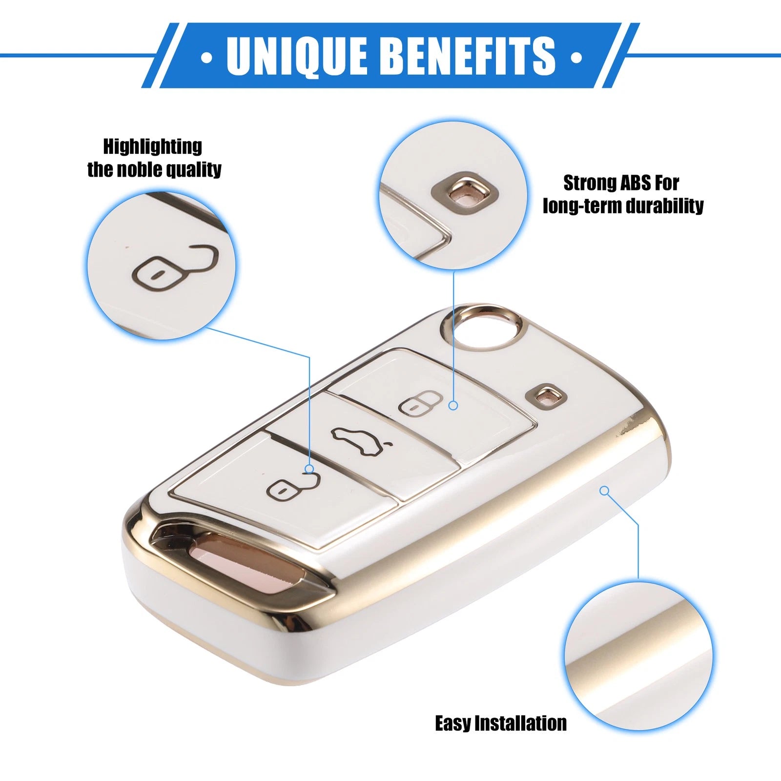 3X Remote Key Fob Case Cover for Volkswagen Golf 7 (2013–2020) TPU White