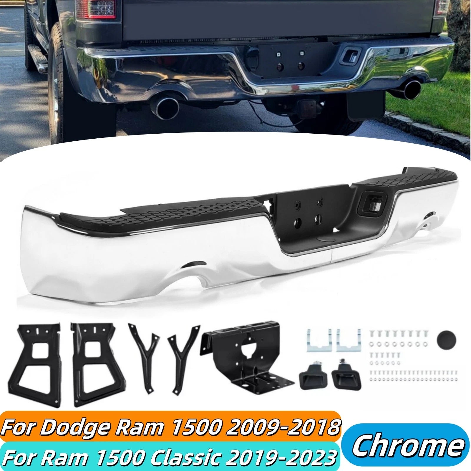 Chrome Rear Step Bumper for Dodge Ram 1500 (2009–2018)