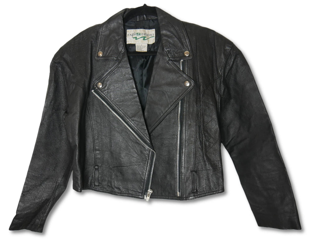 Leather Black Biker Jacket for Women Size M