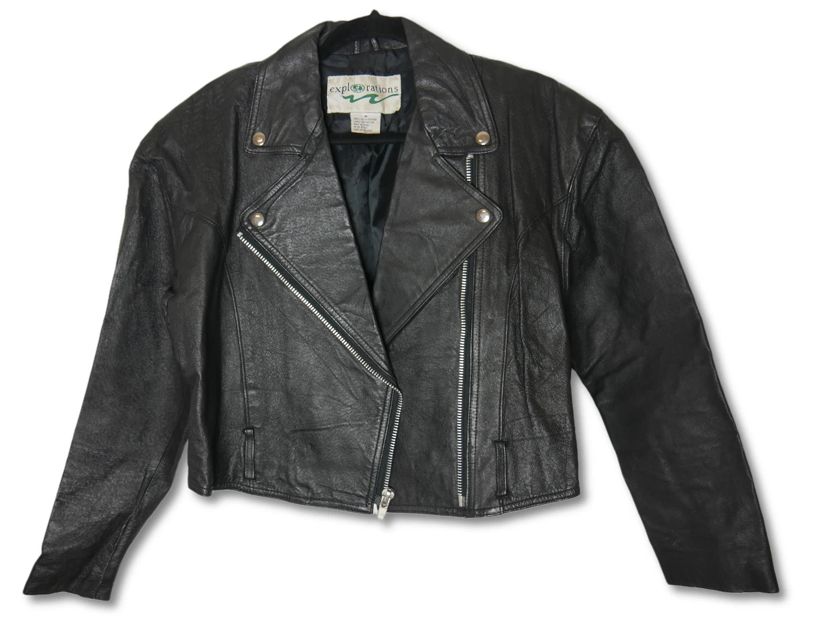 Leather Black Biker Jacket for Women Size M