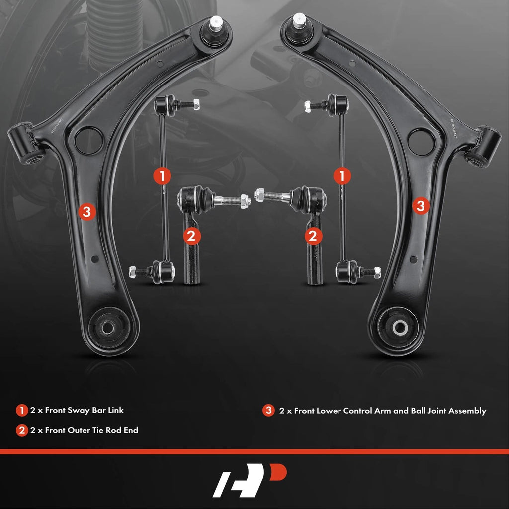 Set of 6 Front Control Arm Sway Bar Link Tie Rod Ends for Jeep Compass