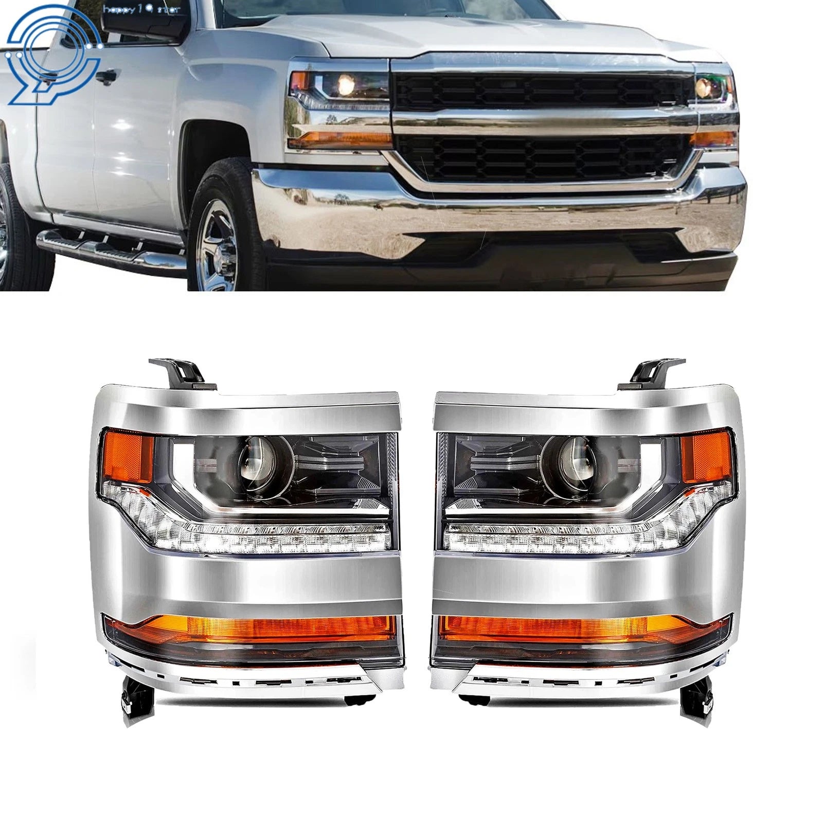 HID Xenon Headlights for Chevy Silverado 1500 (2016–2018) with DRL Chrome