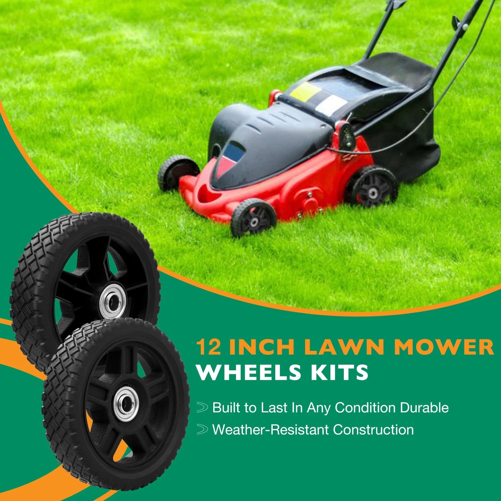 2X 12" Plastic Wheels for Craftsman Mower
