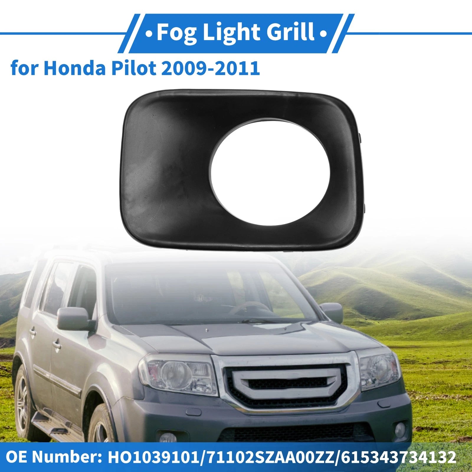 Front Right Fog Light Grill No.HO1039101 for Honda Pilot (2009–2011) Black ABS