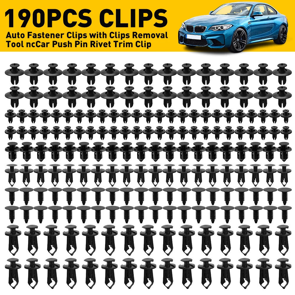 Set of 190 Clips Rivets for Car Splash Guard Grille Sill Panel Trim
