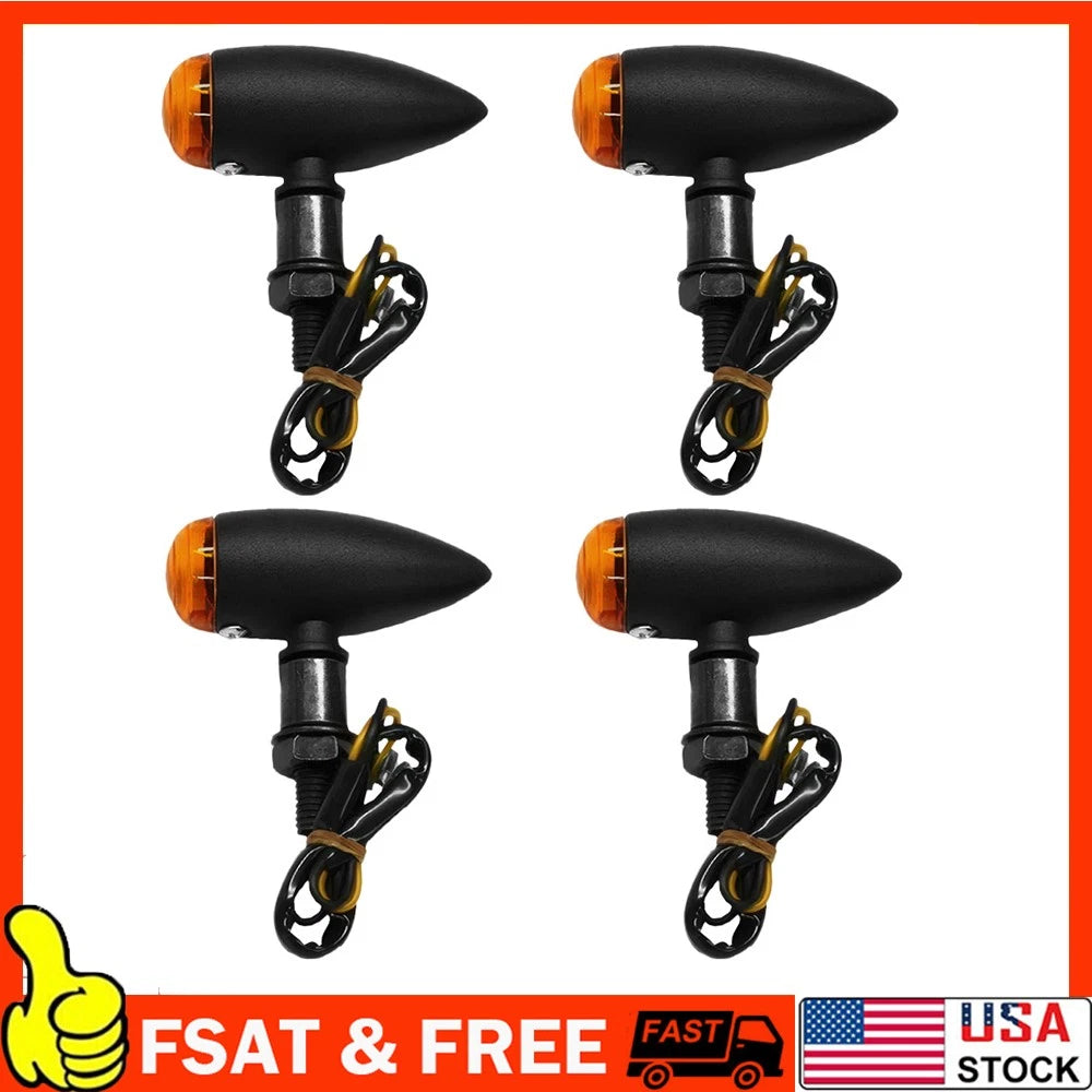 Set of 4 Black Motorcycle Turn Signal Lights for Universal Models