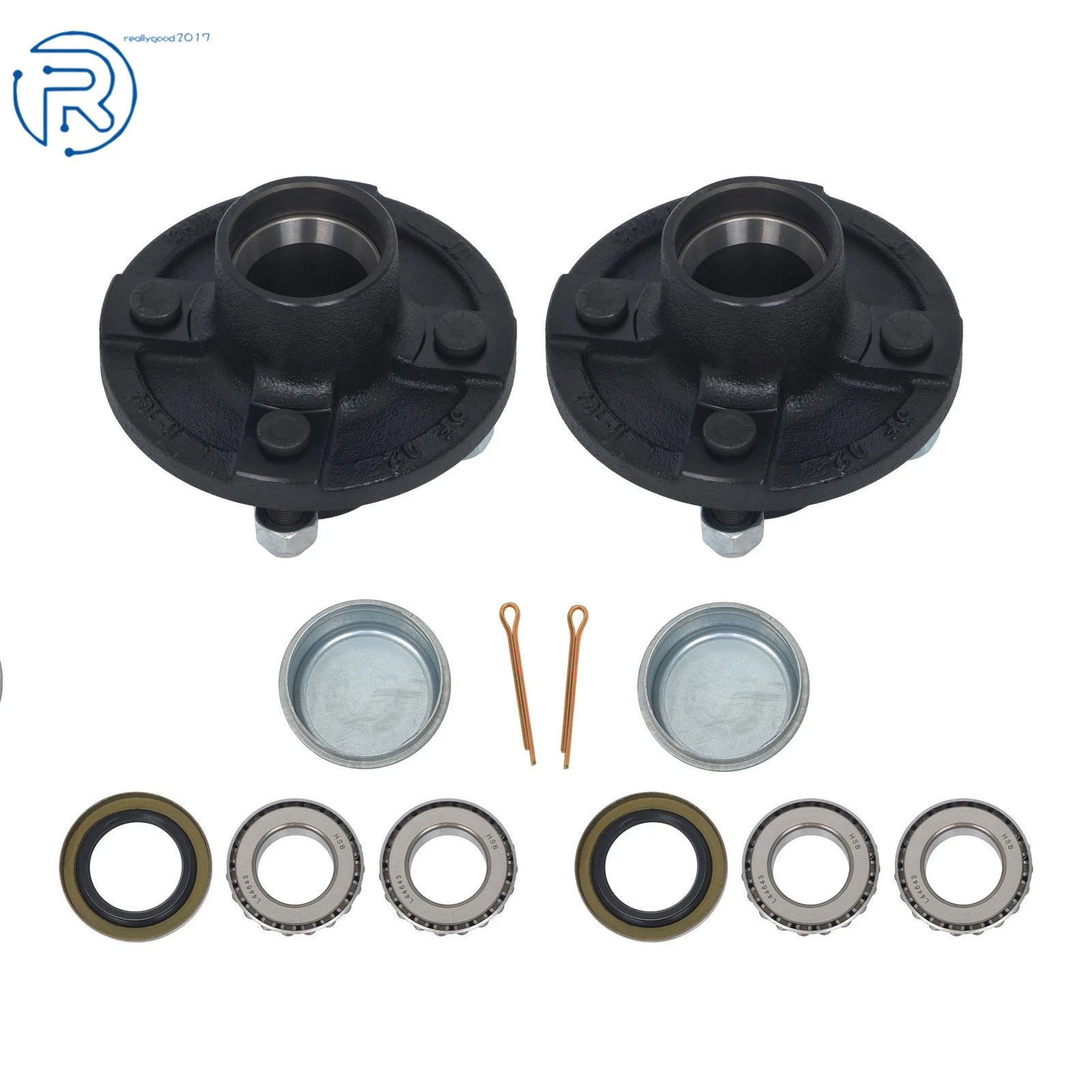 2X 4 Lug Trailer Hub Kit for 2000lbs Axle (1" Spindle)