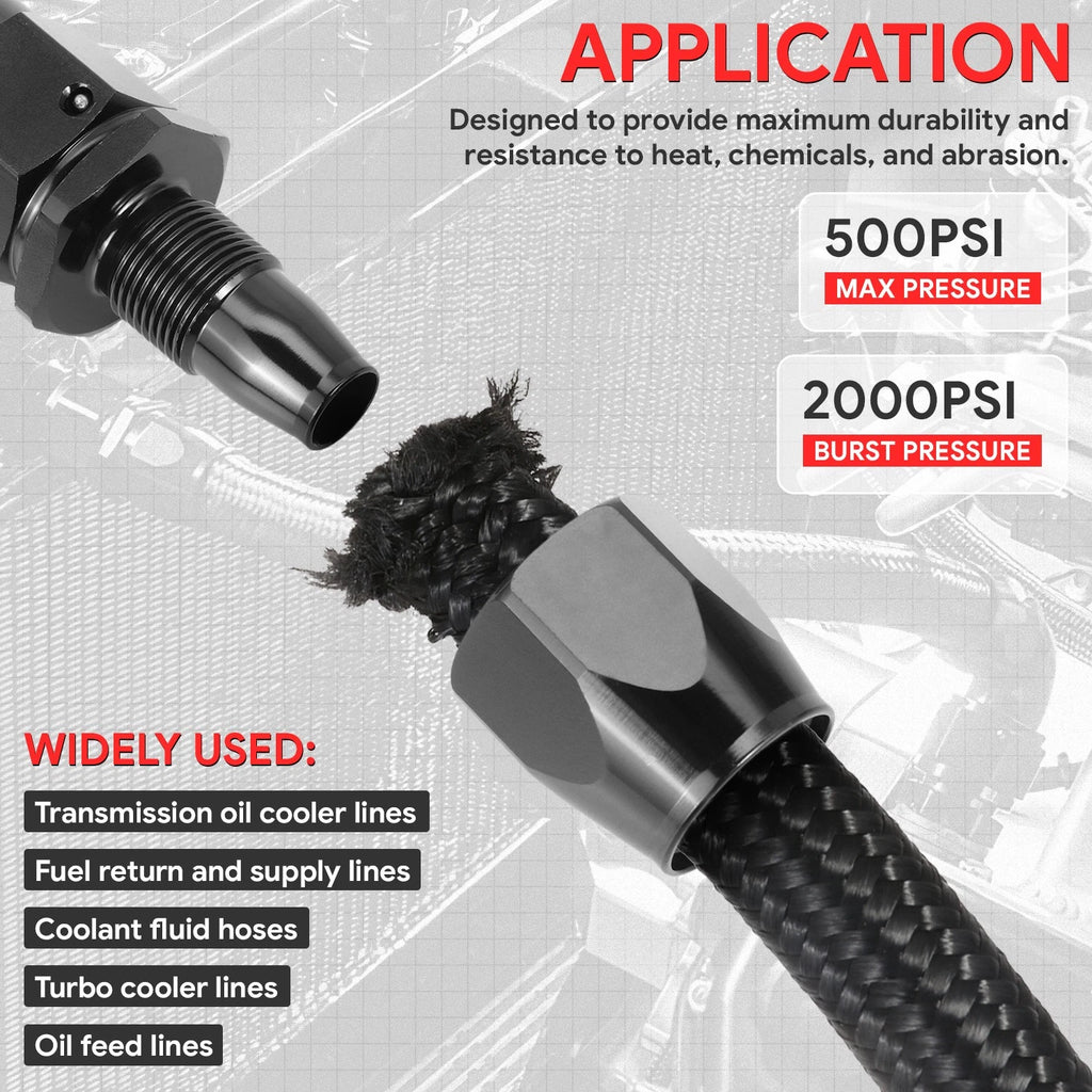 J2 10AN Stainless Steel Braided Fuel Line Tube Oil Hose Kit 25FT