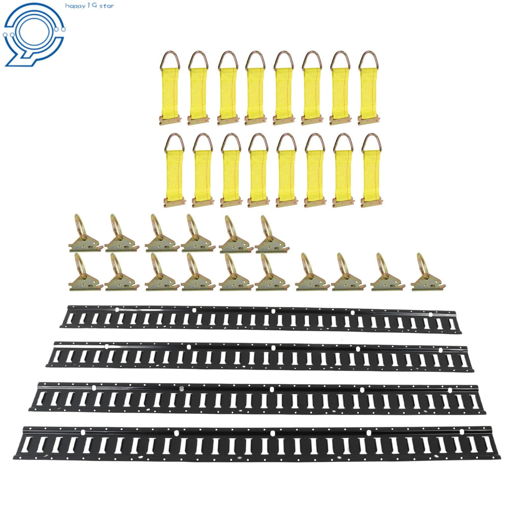 Set of 4 E Track Rails with 16 O-Rings & 16 D-Rings for Trailers