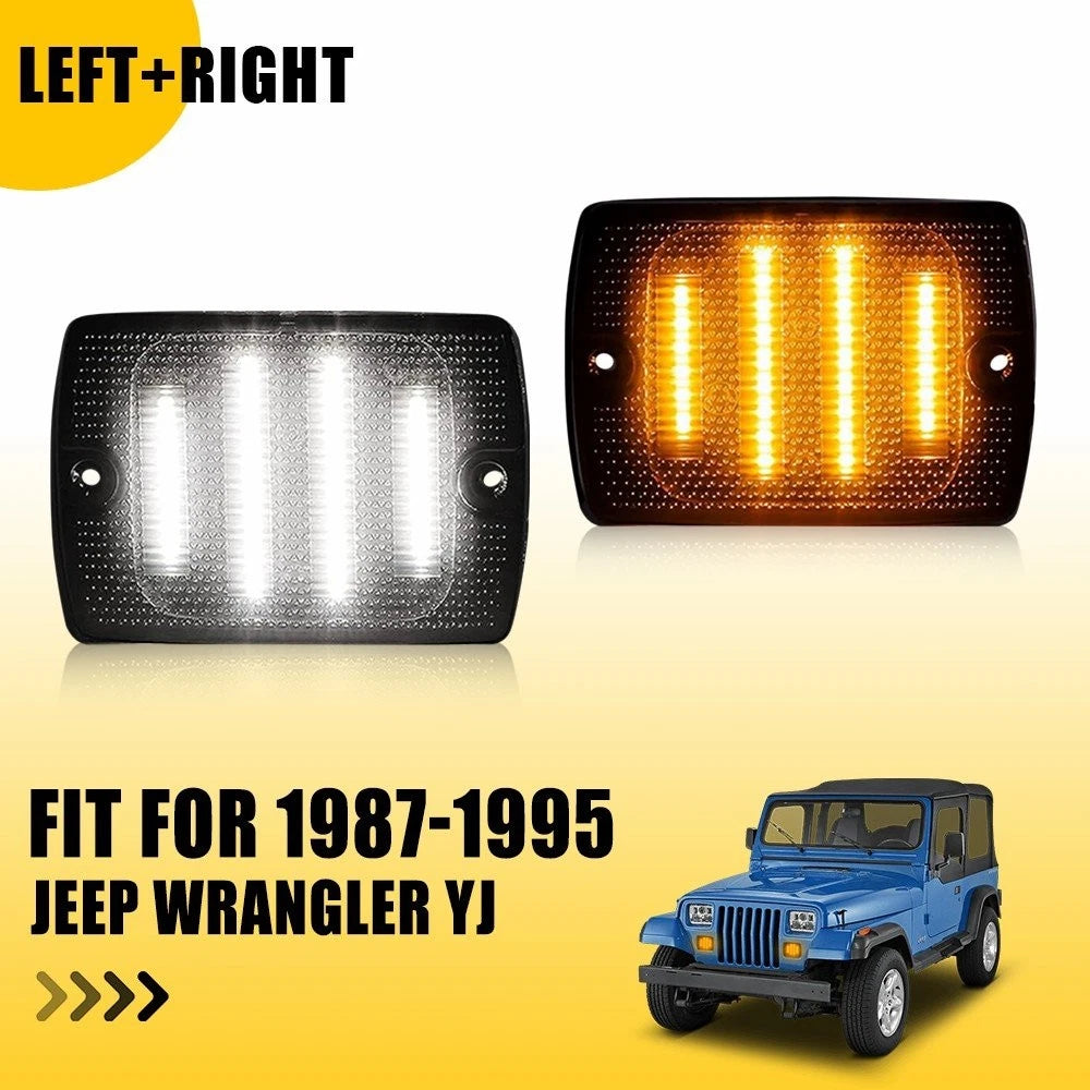 2X Smoked Lens DRL Turn Signal w/ Amber LED for Jeep Wrangler YJ (1987–1995)