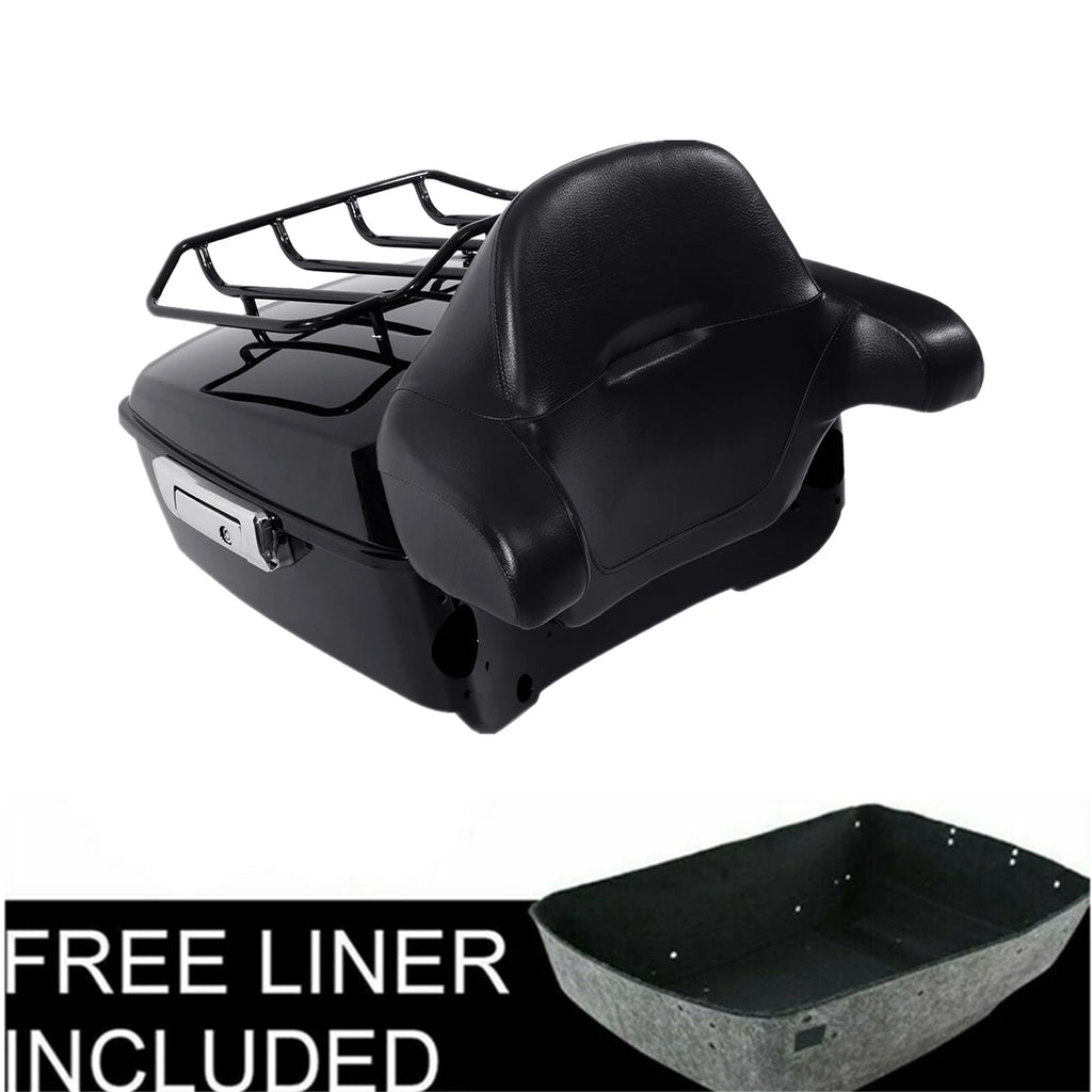 King Trunk with Black Rack Backrest for Harley Touring Road Glide (2014–2025)