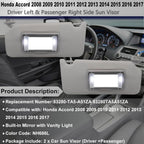 Pair Sun Visor w/LED Light Mirror for Honda Accord (2008–2017) 83280-TA5-A51ZA