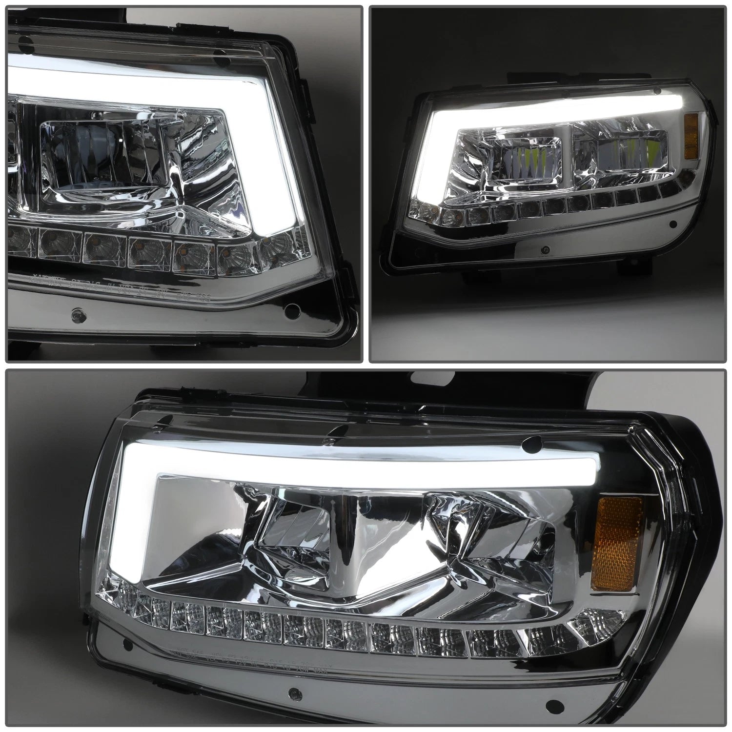 Chrome Housing LED DRL + Sequential Signal Headlight Lamps for Chevy Camaro (2014–2015)