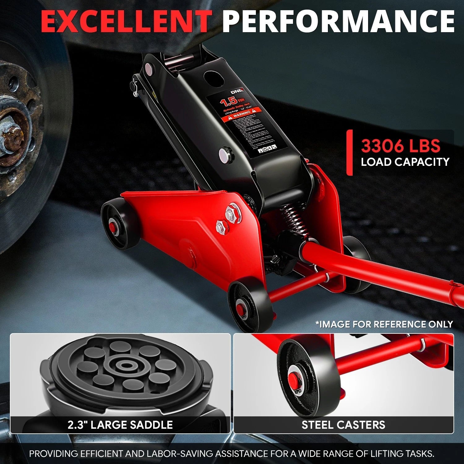 5.5-15.35 Hydraulic Floor Jack 3000lbs Capacity with Swivel Casters