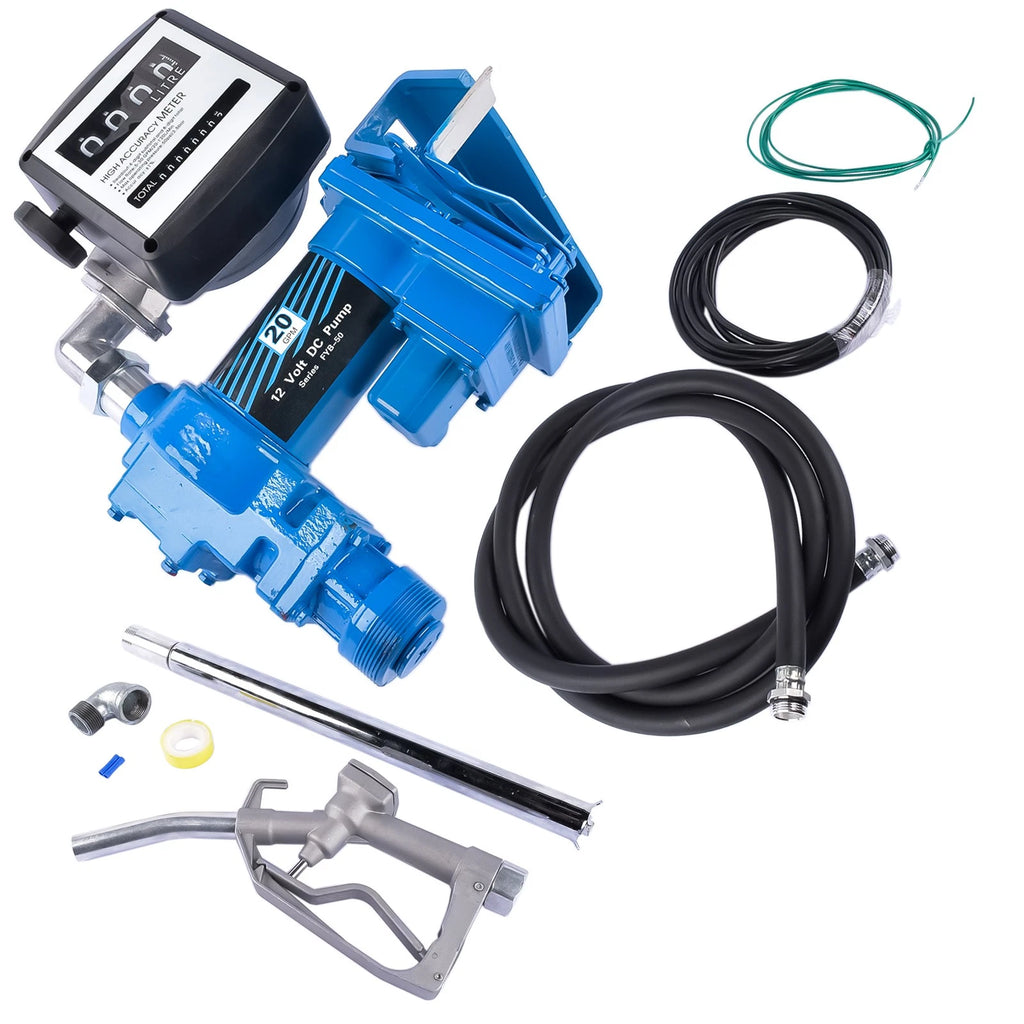 12V Diesel Gasoline Fuel Transfer Pump 20GPM with Oil Meter