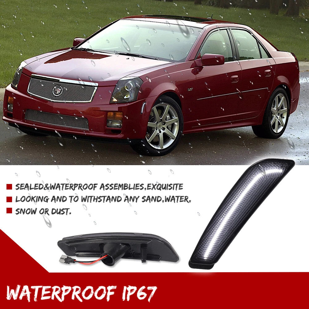 2X Smoke Lens White LED Front Sidemarker Lights for Cadillac CTS (2003–2007)