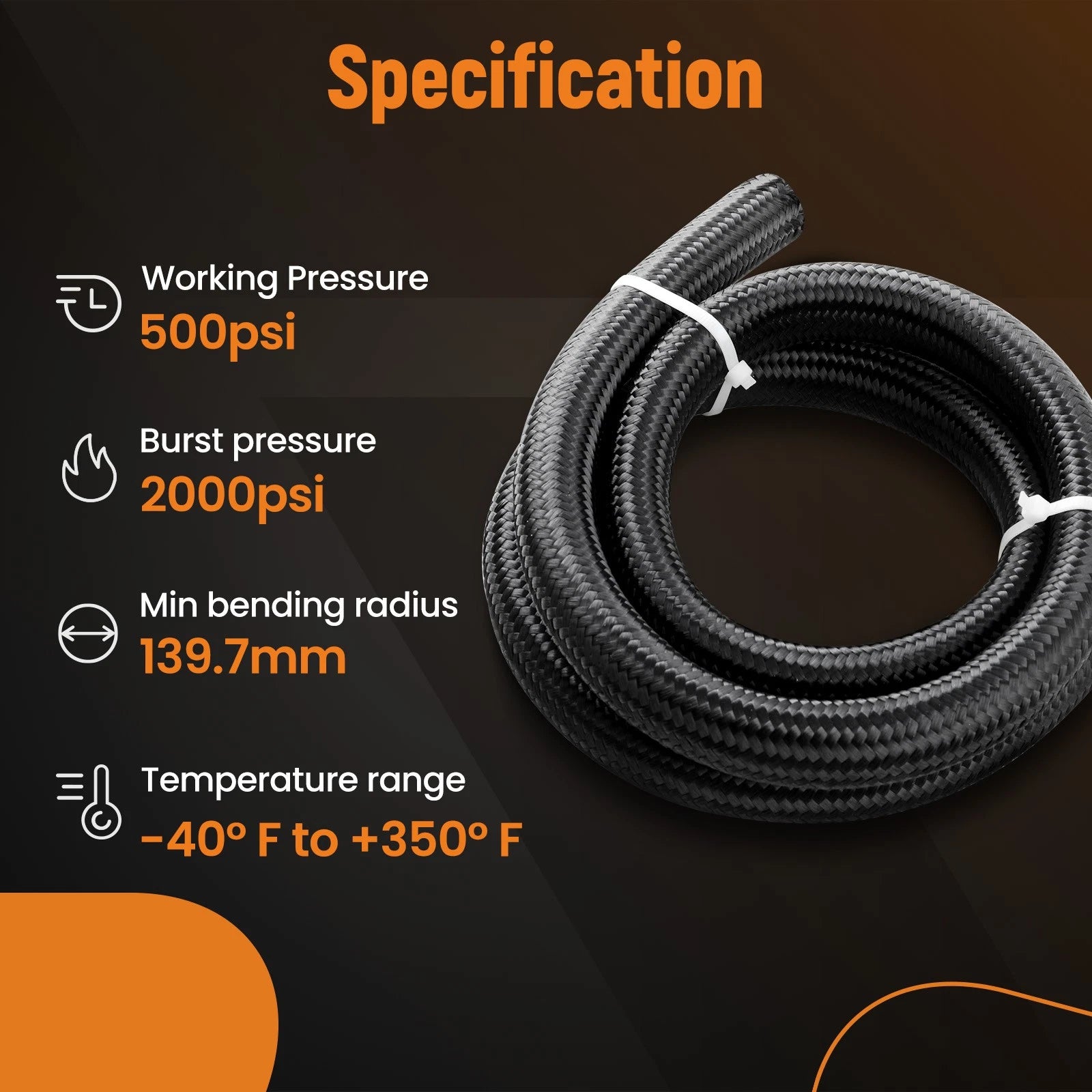 16AN Rubber Fuel Hose for Universal Applications (90° Bend)