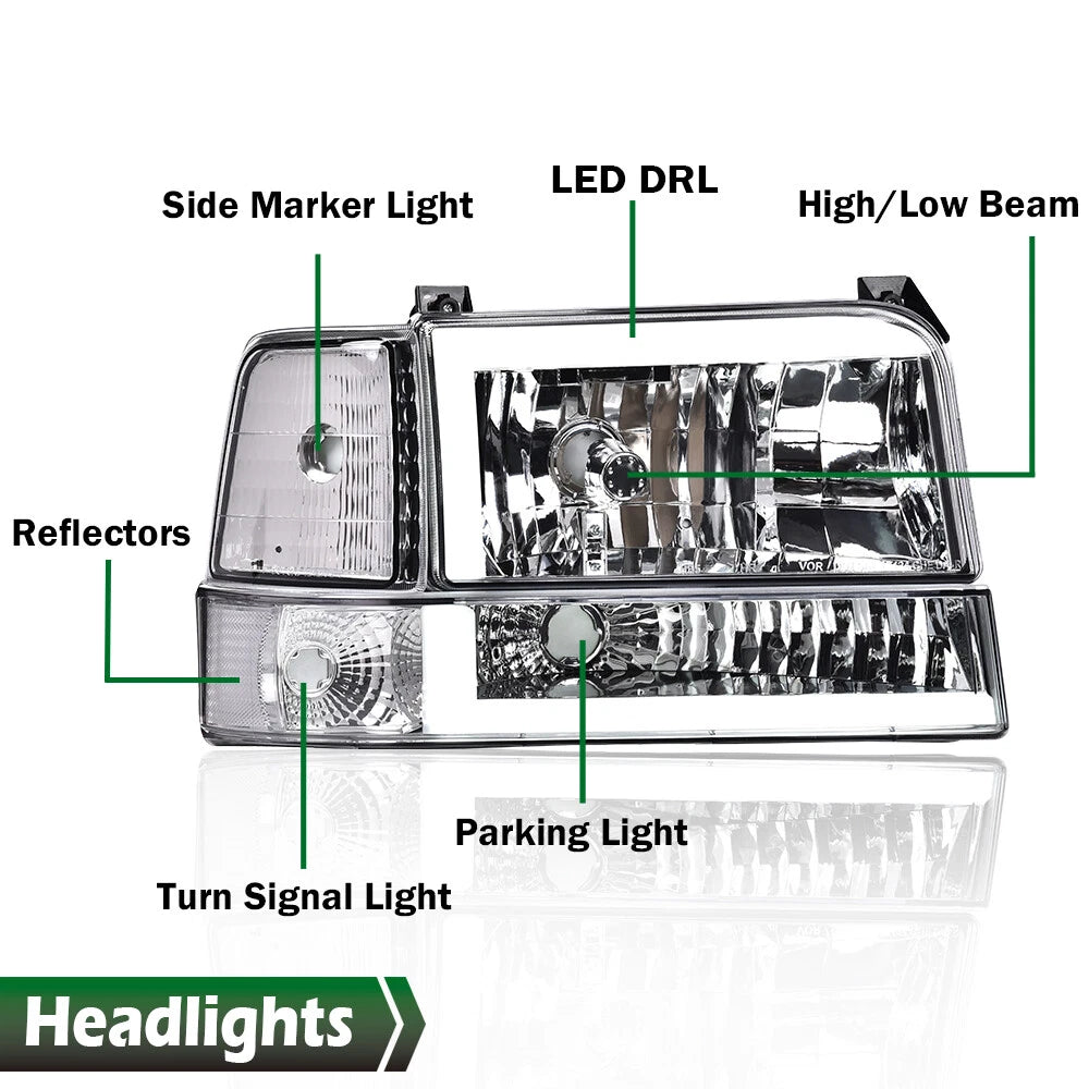 LED DRL Headlights Bumper Lamps for Ford F150 F250 F350 Bronco (1992–1996)