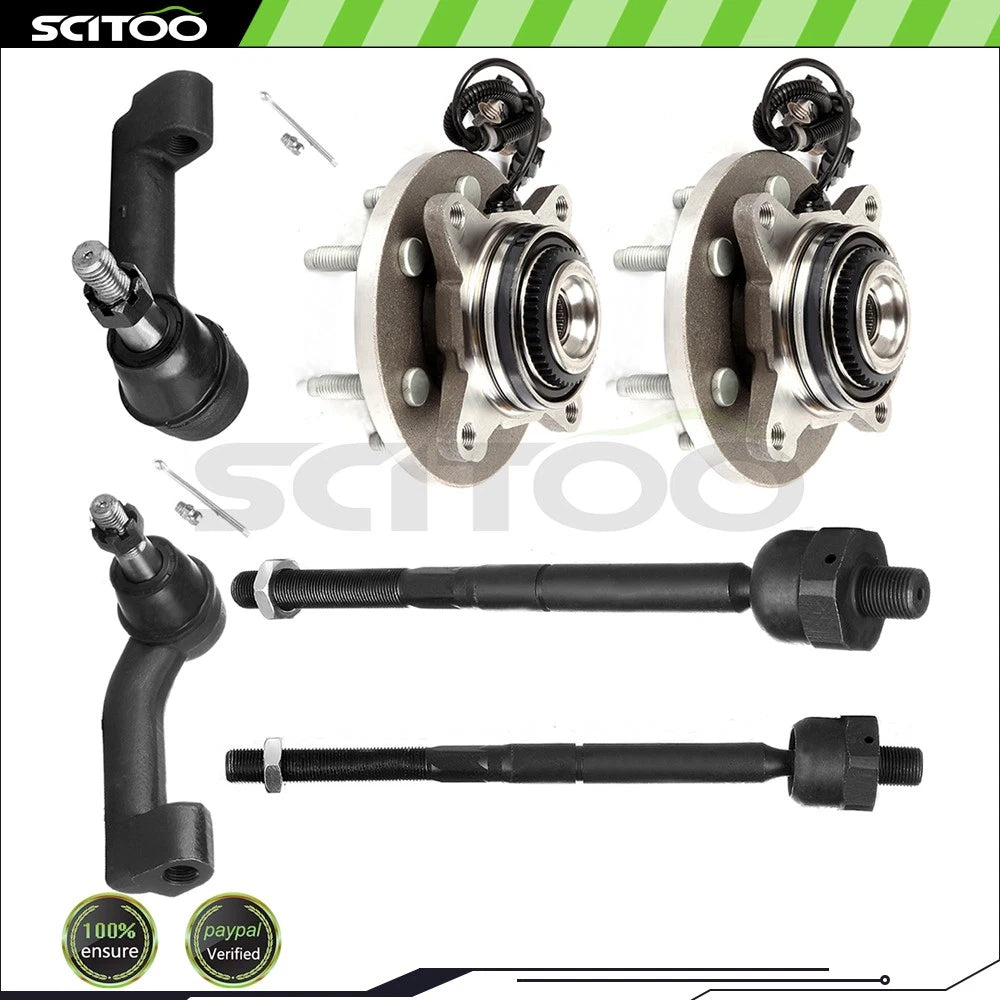 Set of 6 Front Steering Tie Rod End Links & Wheel Bearing Hubs for Ford F-150 (2011–2014)