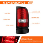 Set of 2 LED Tail Lights for Dodge Ram Pickup (1994–2002)