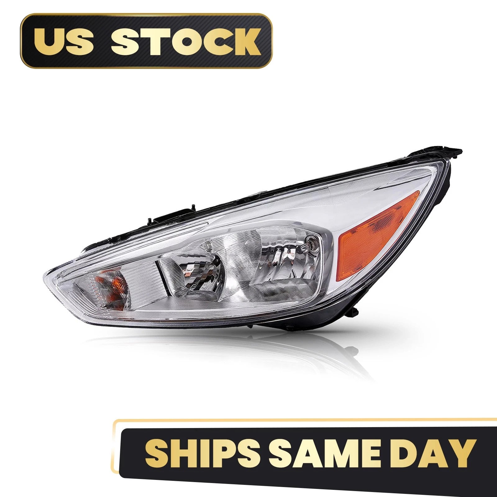 Halogen Headlight Assembly Chrome w/LED DRL Left for Ford Focus (2015–2018)