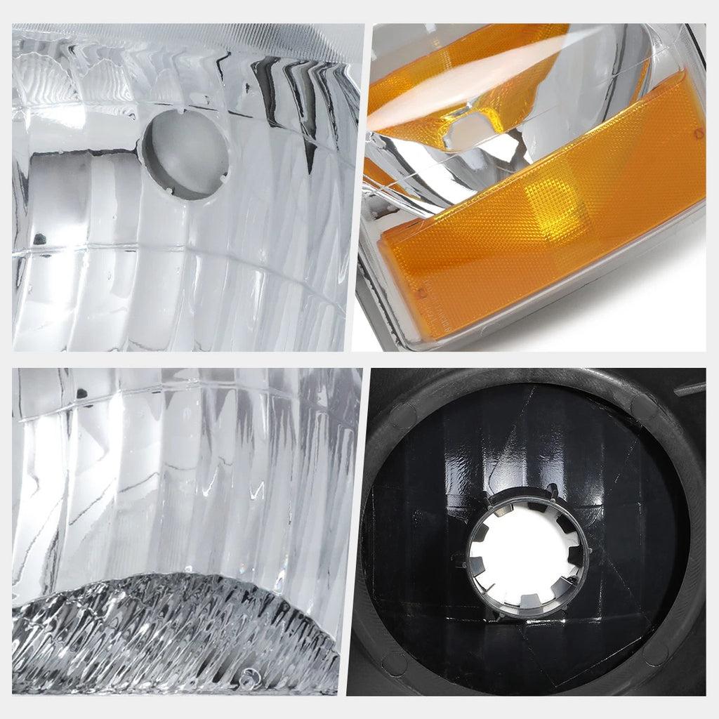 Chrome Housing Headlights & Amber Corner Lamp for Ford F150/F250/F350/Bronco (1987–1991)
