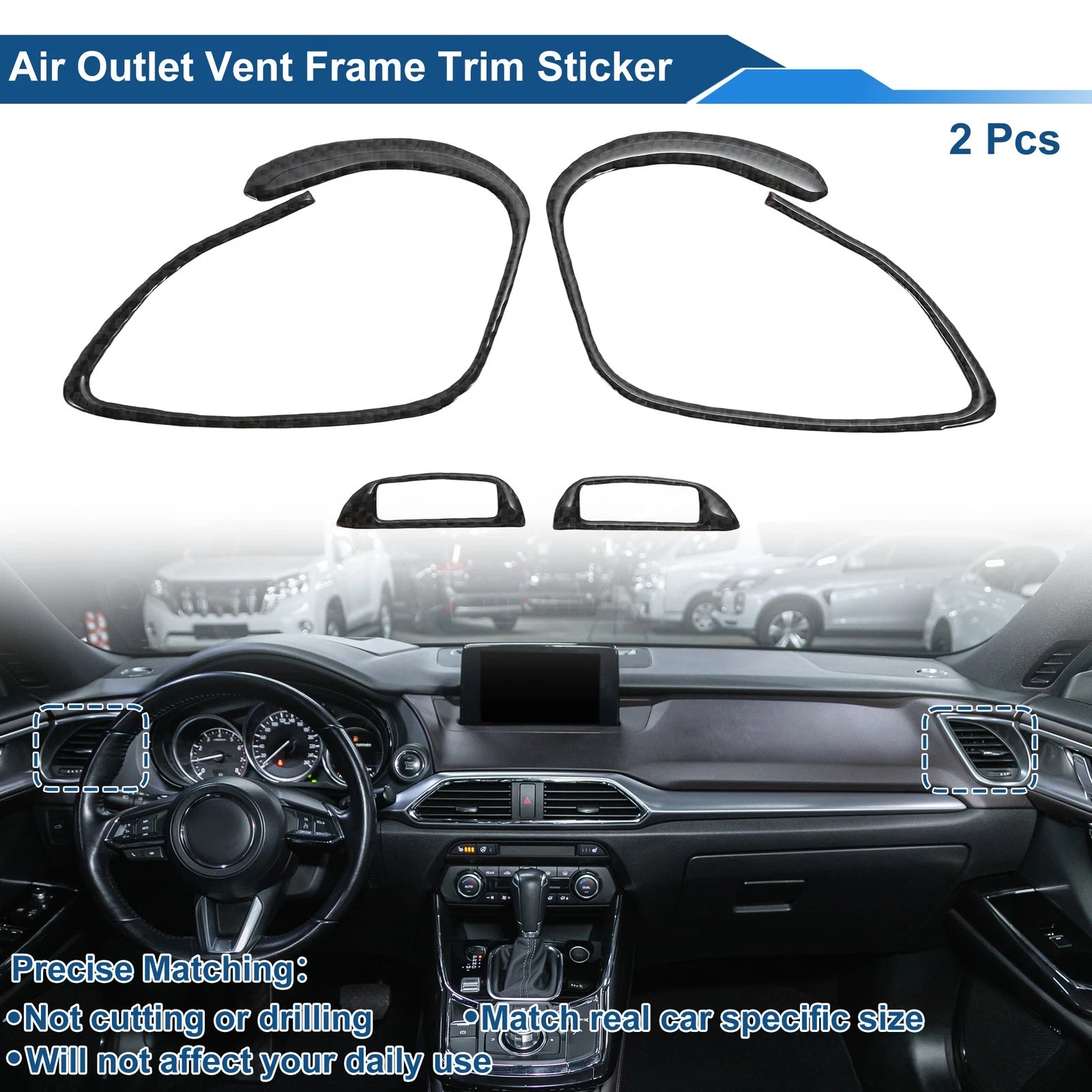 Set of 2 Air Condition Outlet Vent Trim Cover Frame for Mazda CX-9 (2016–2023) Black