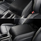 Black Leather Center Armrest Console Lid Cover for Ford F150 (2015-2020)