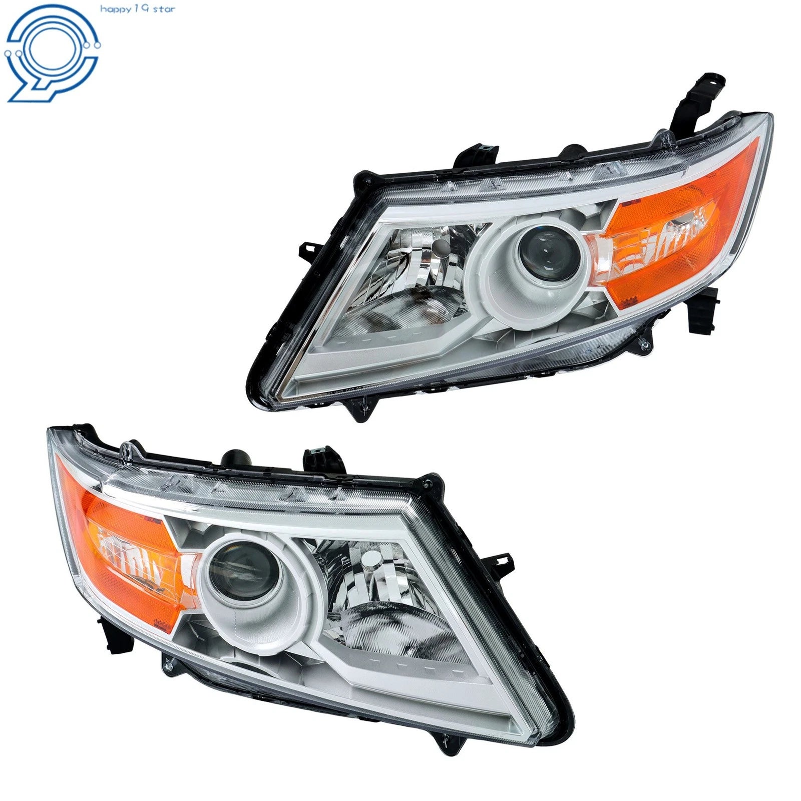 Set of 2 Halogen Front Headlights for Honda Odyssey (2011-2017) Amber Chrome