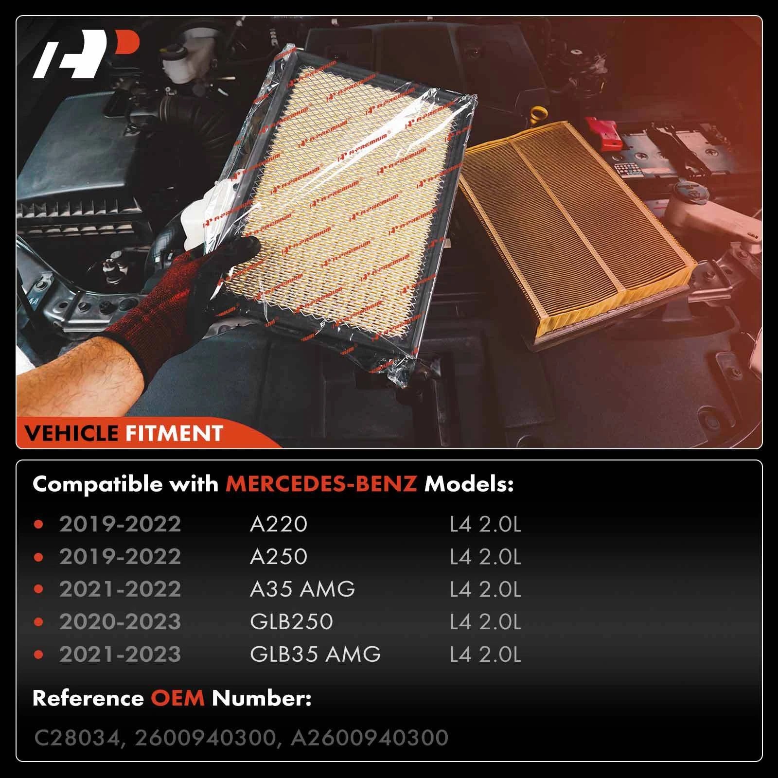 2X Engine Air Filter for Mercedes-Benz A220 A250 (2019-2022)