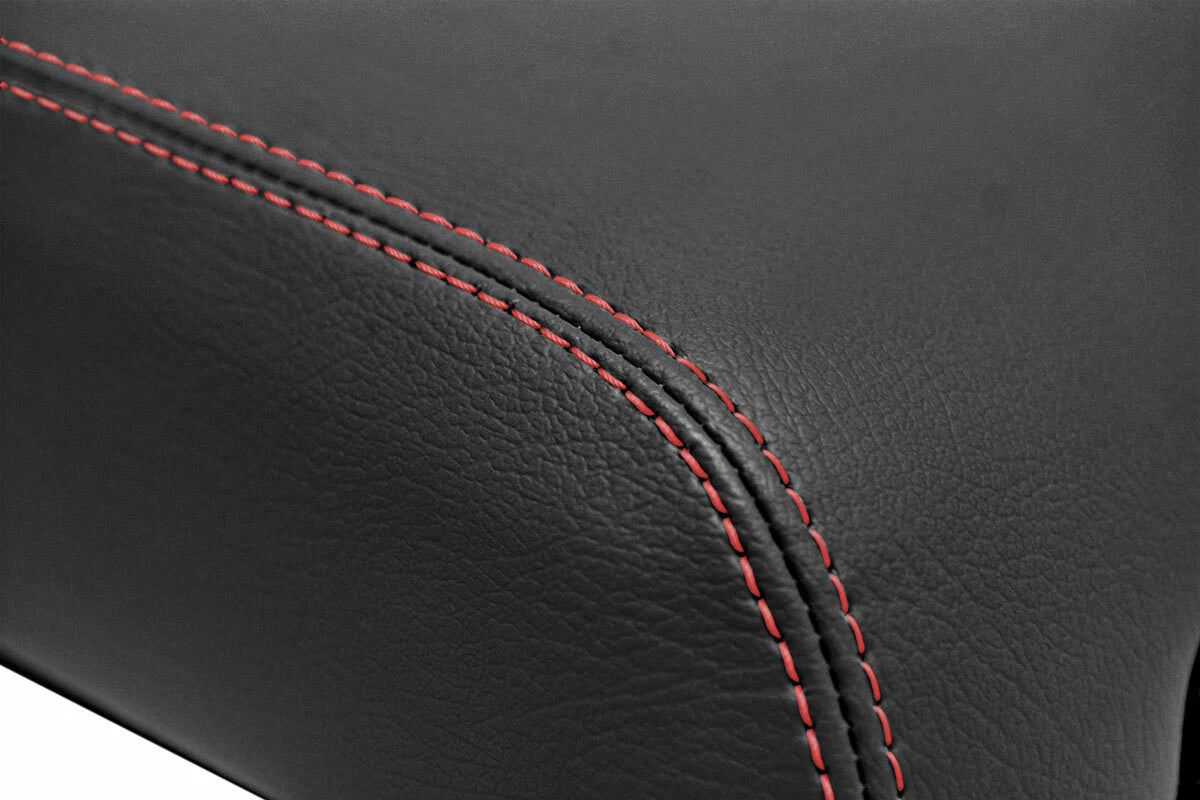 Leather Console Lid Armrest Cover for Mitsubishi Montero (2001–2006) Red Stitch