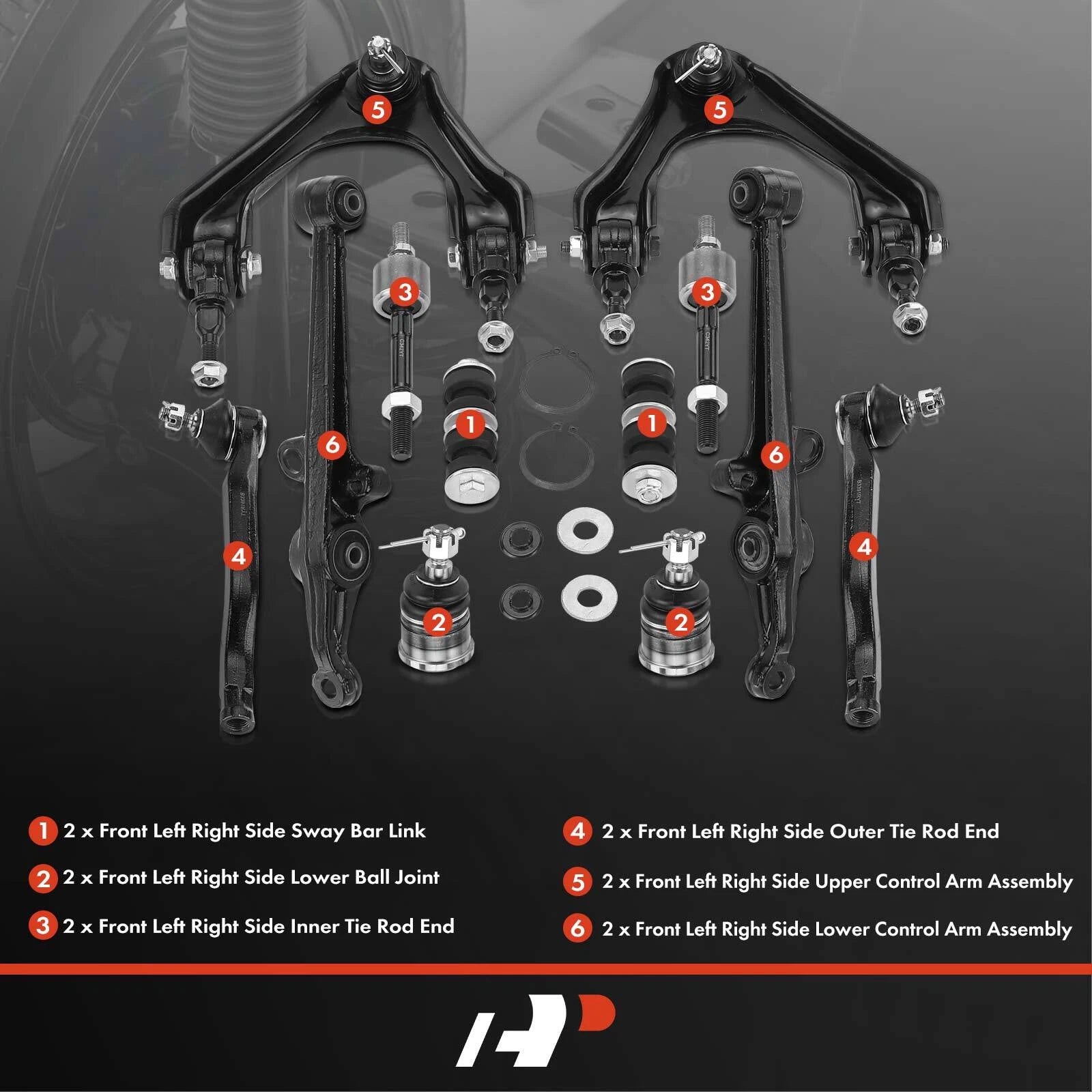 Set of 12 Front Control Arm Sway Bar Link Tie Rod for Honda Accord (1994–1997)