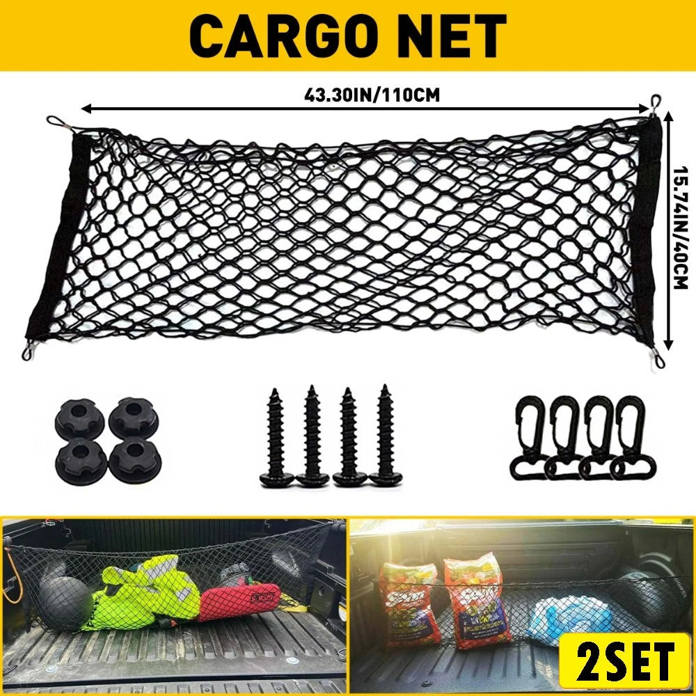 Set of 2 Rear Envelope Trunk Style Cargo Nets for Chevy Silverado GMC Sierra (2013–202)