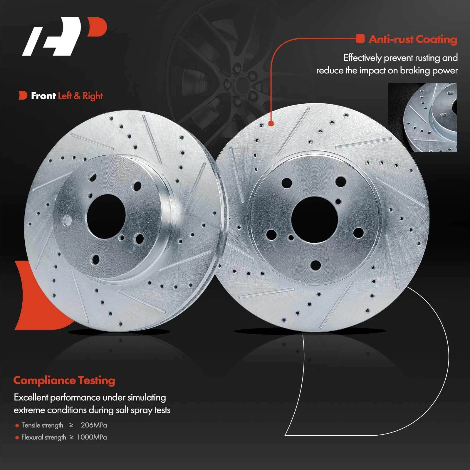 Front Drilled Brake Rotor & Ceramic Pad Set for Subaru Legacy (2016–2019)