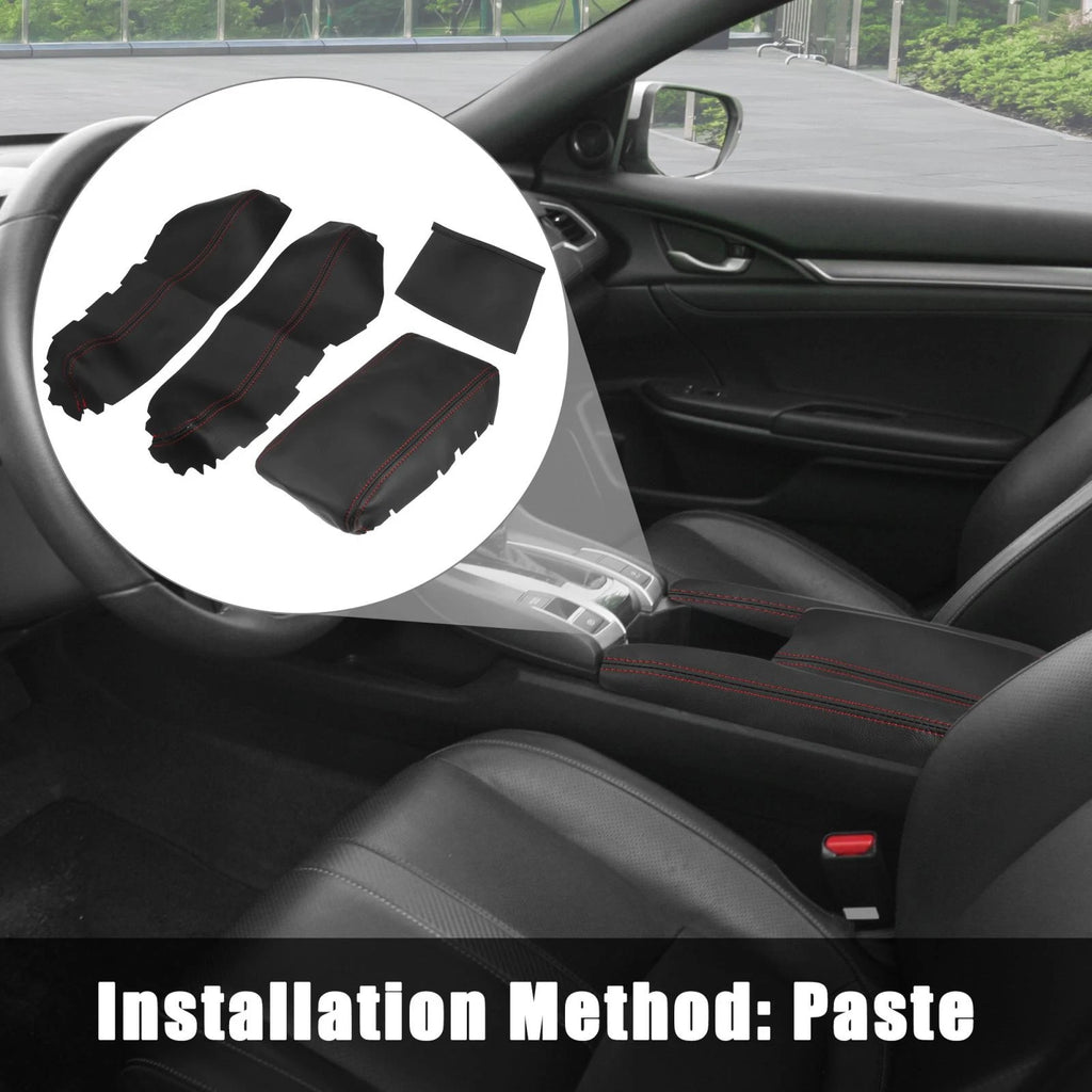 Set of 3 Armrest Covers for Honda Civic (2016–2020) Black Red Line
