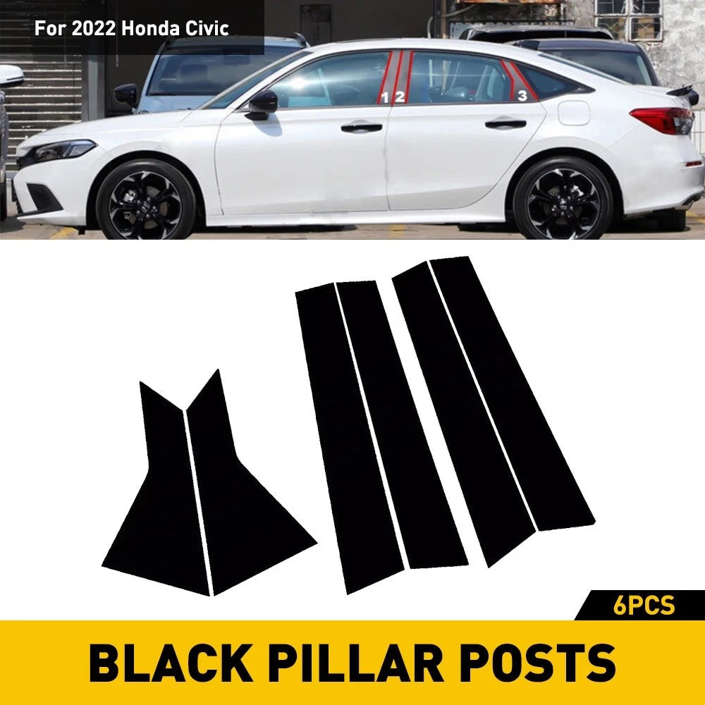 6pcs Black Pillar Posts Set for Honda Civic (2022) - Door Trim Piano Cover Kit