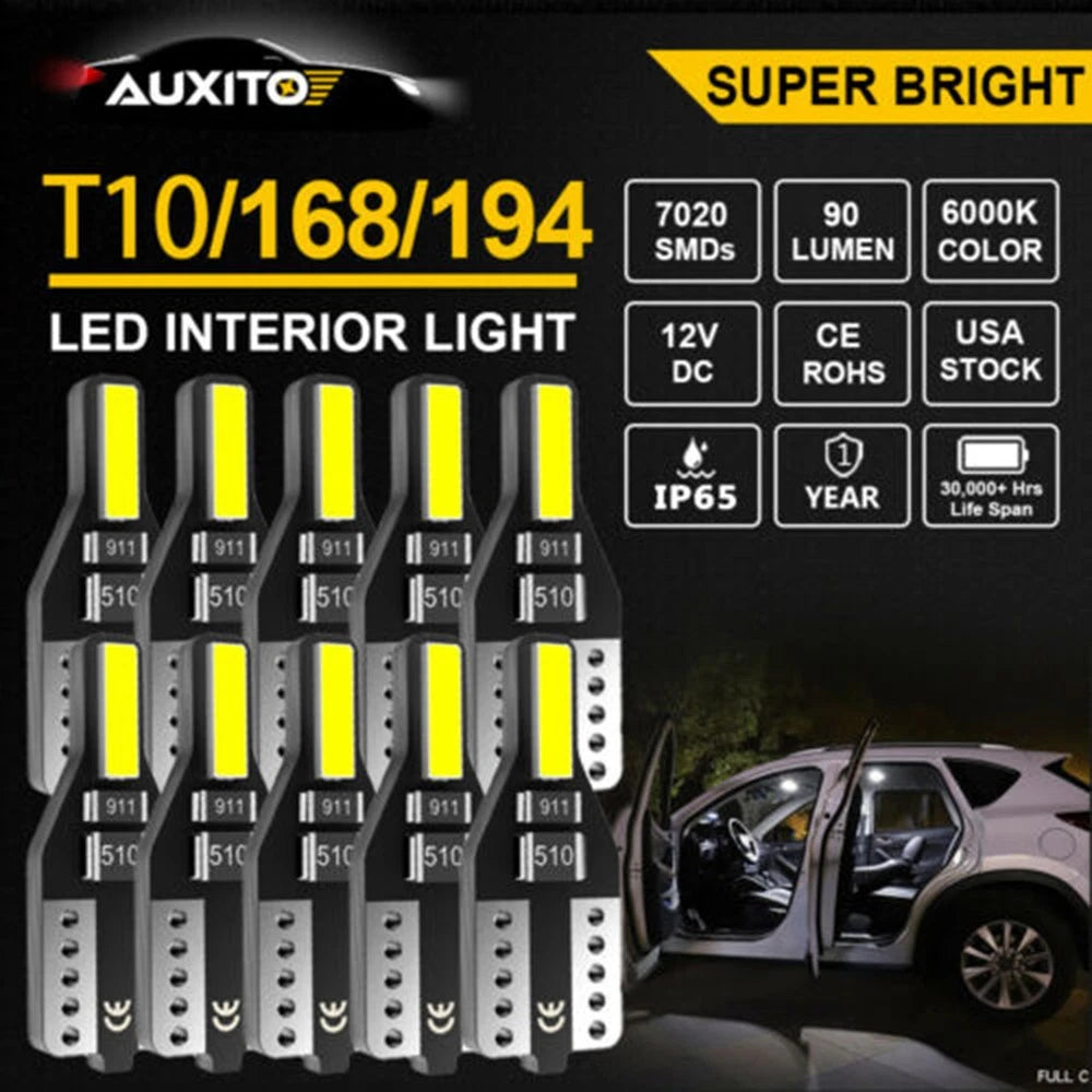 Set of 10 LED License Plate Light Bulbs for Various Models (6000K)