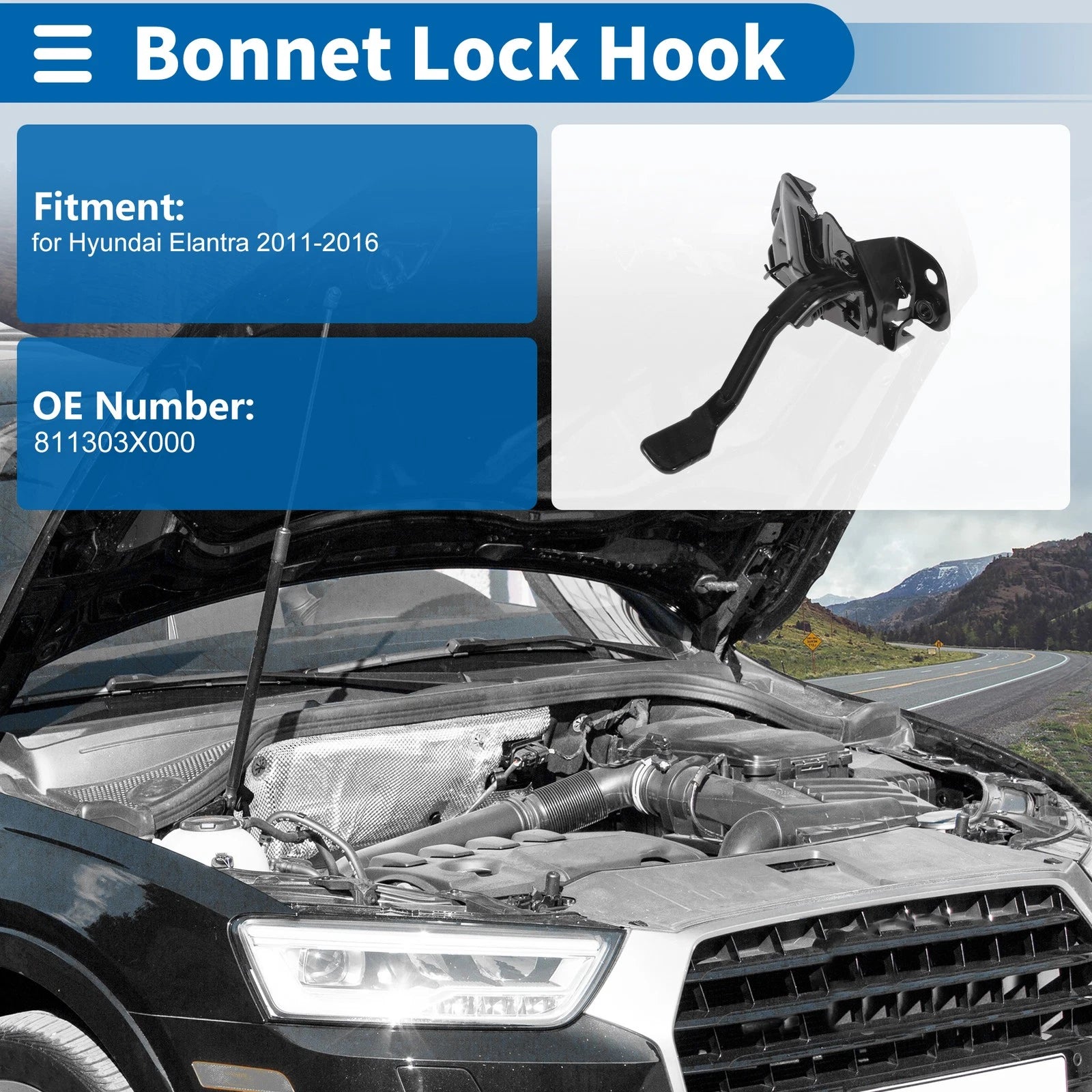 Hood Latch Assembly for Hyundai Elantra (2011–2016) No. 811303X000