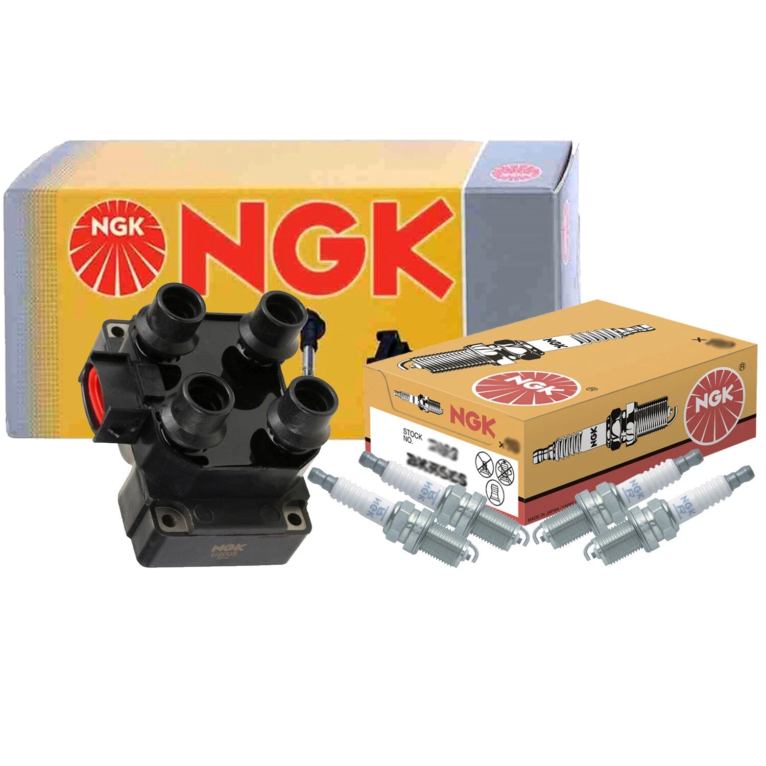 NGK DIS Ignition Coil & 4 Spark Plugs Kit for Ford Probe (1989–1992)