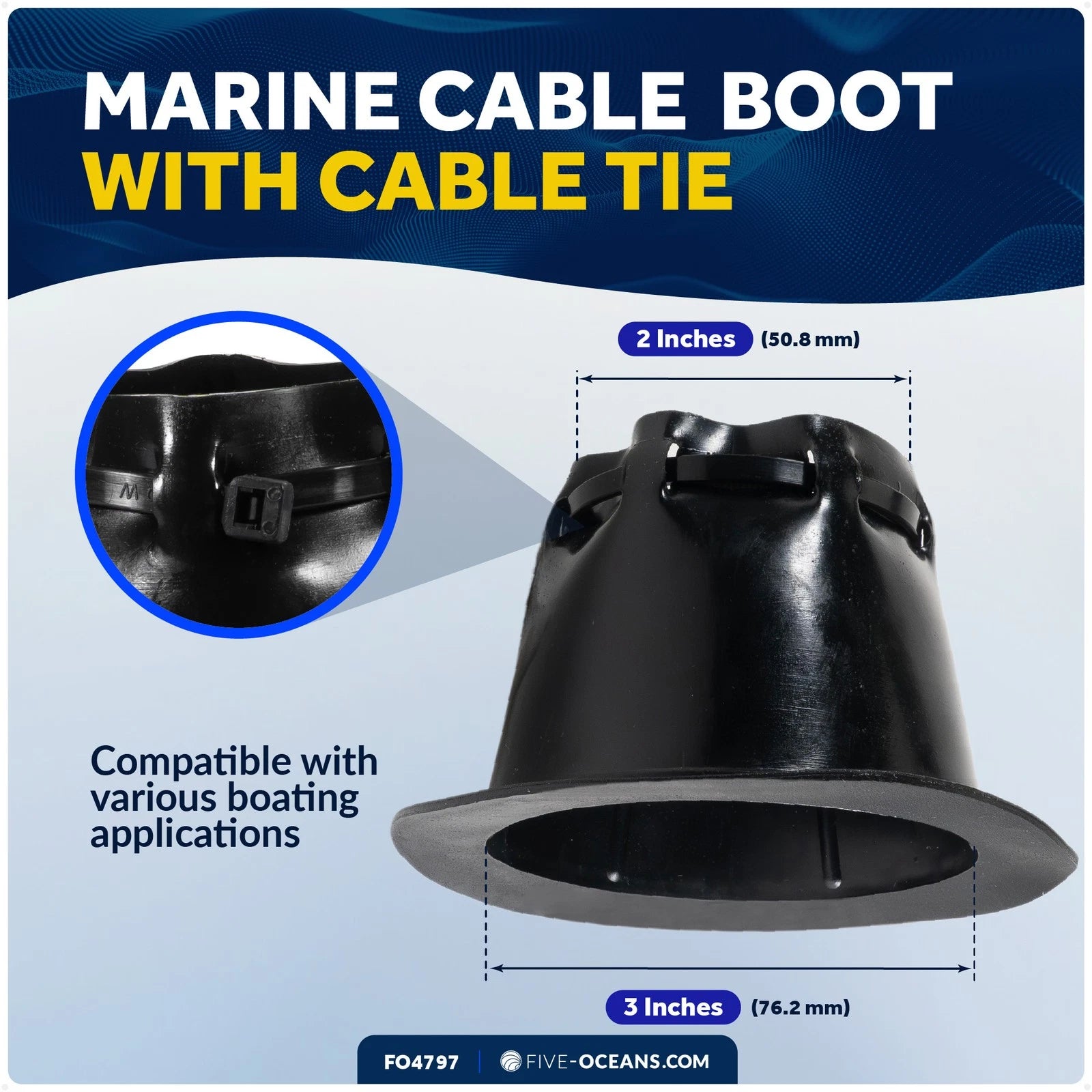 2-Inch Cable Boot for Boat Transom and Motor Well