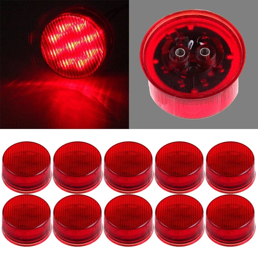Set of 10 Red 2" LED Tail Signal Side Marker Lights for Truck Trailer