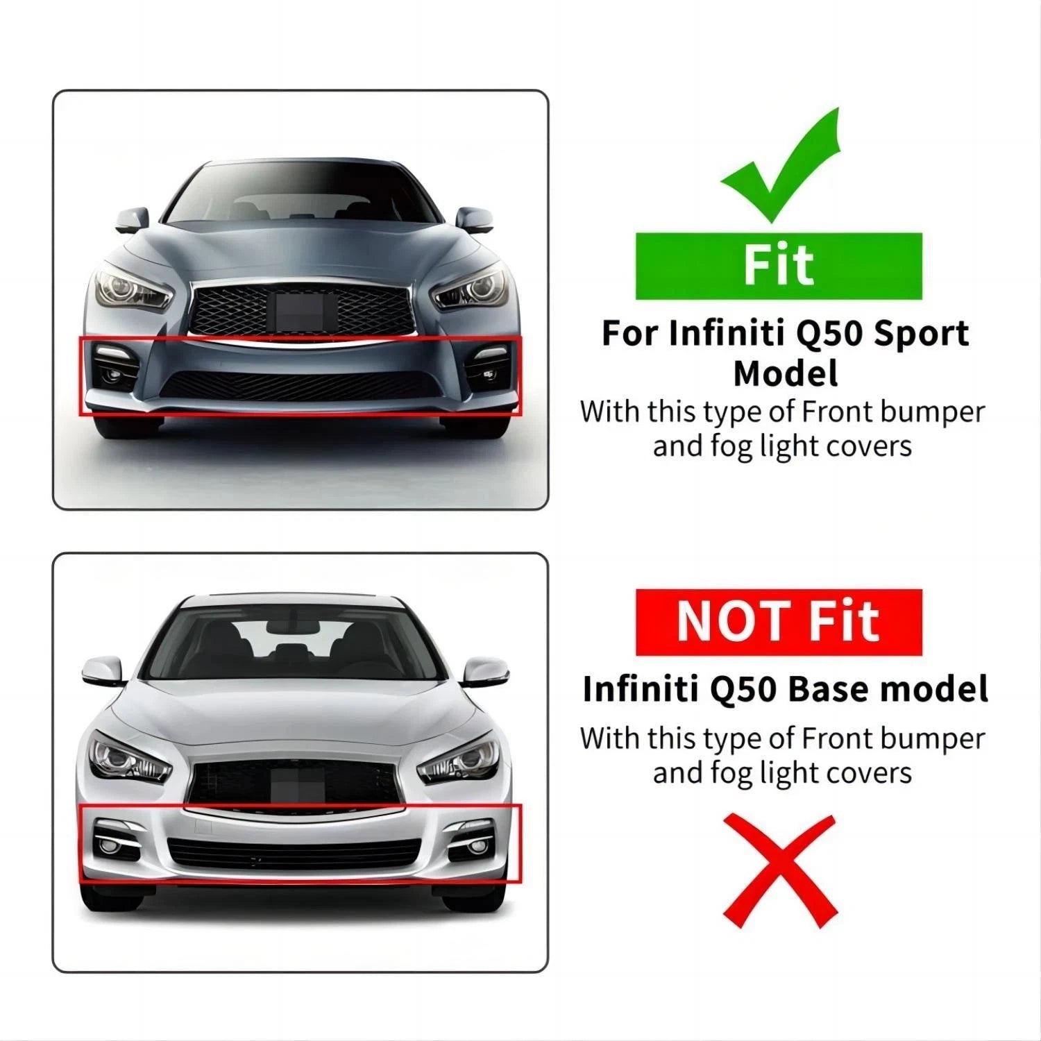 Front Lower Grille & Fog Lights Cover for Infiniti Q50 Sport (2014–2017)