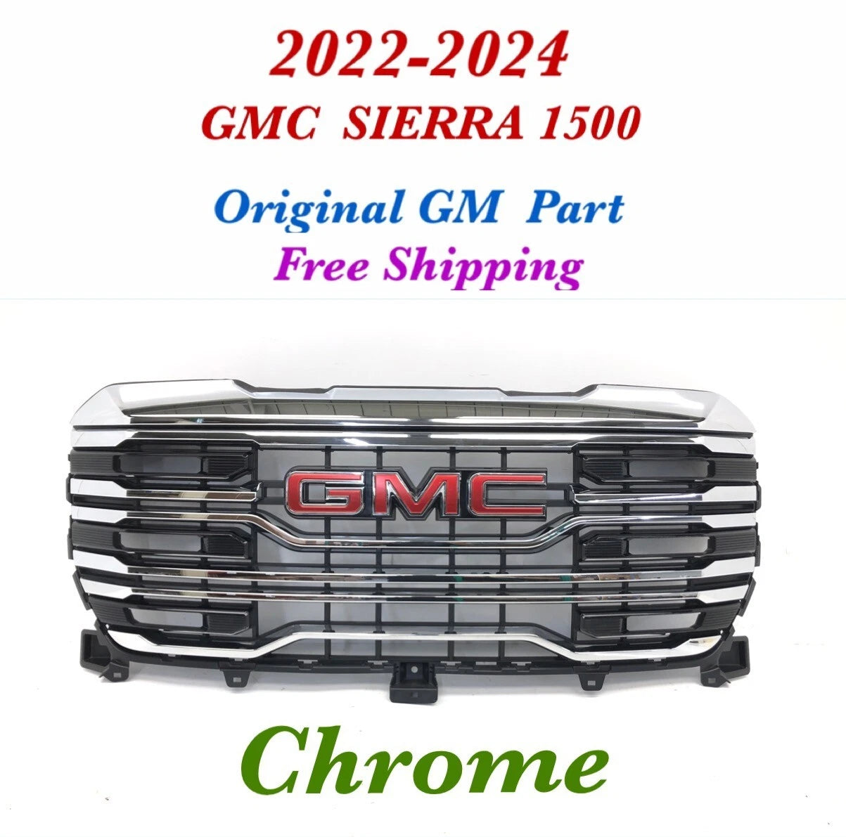 Upper Bumper Grille for GMC Sierra 1500 (2022–2024) 84878063 Chrome