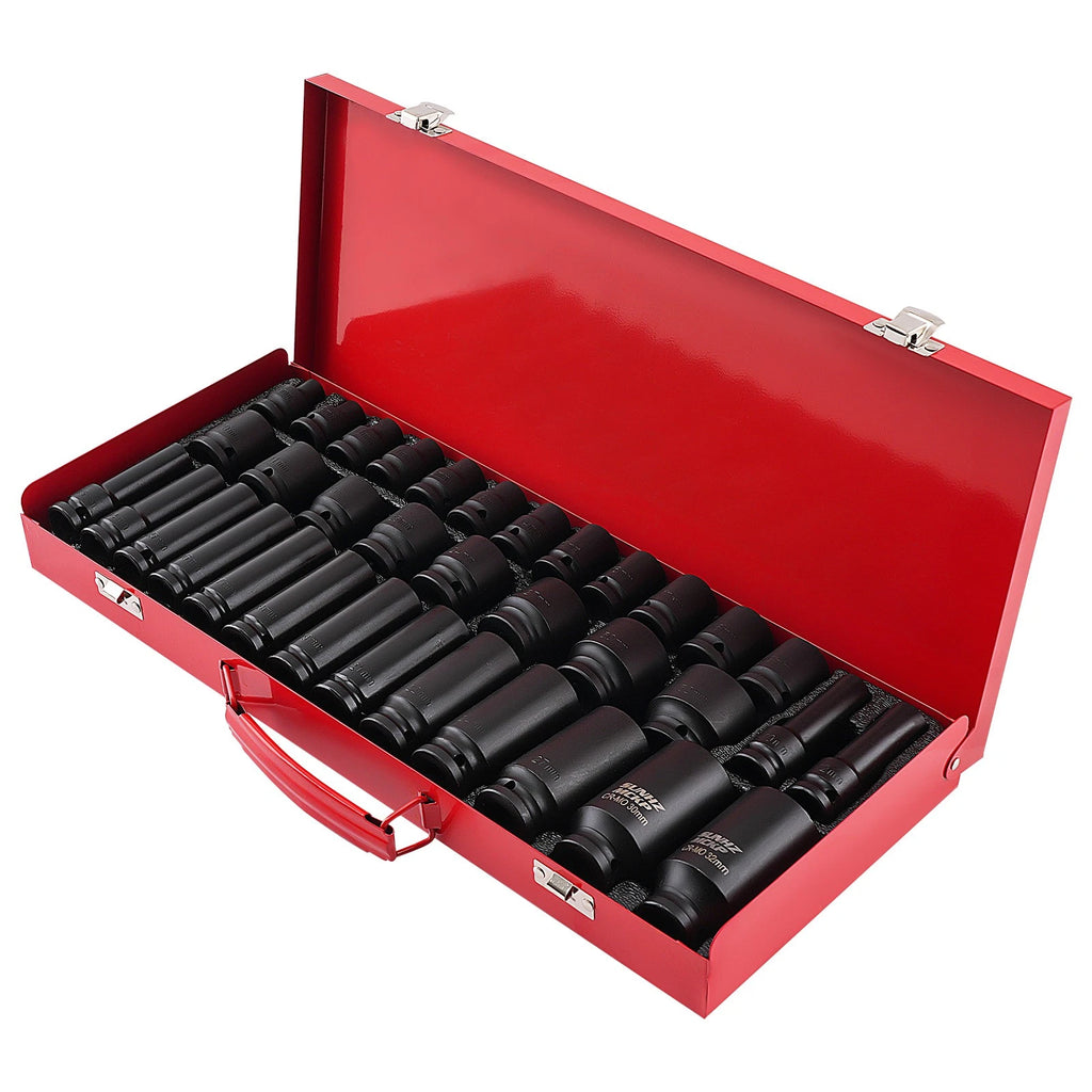 35pcs Lug Nut Socket Set 1/2" Deep Impact 8-32mm 6 Point