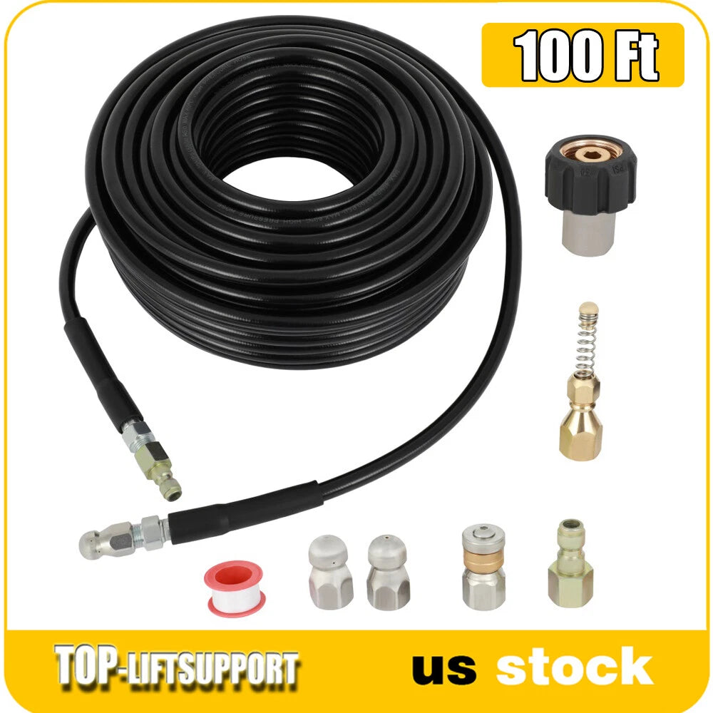 Sewer Jetter Nozzles Kit for Pressure Washer 100FT 5800PSI