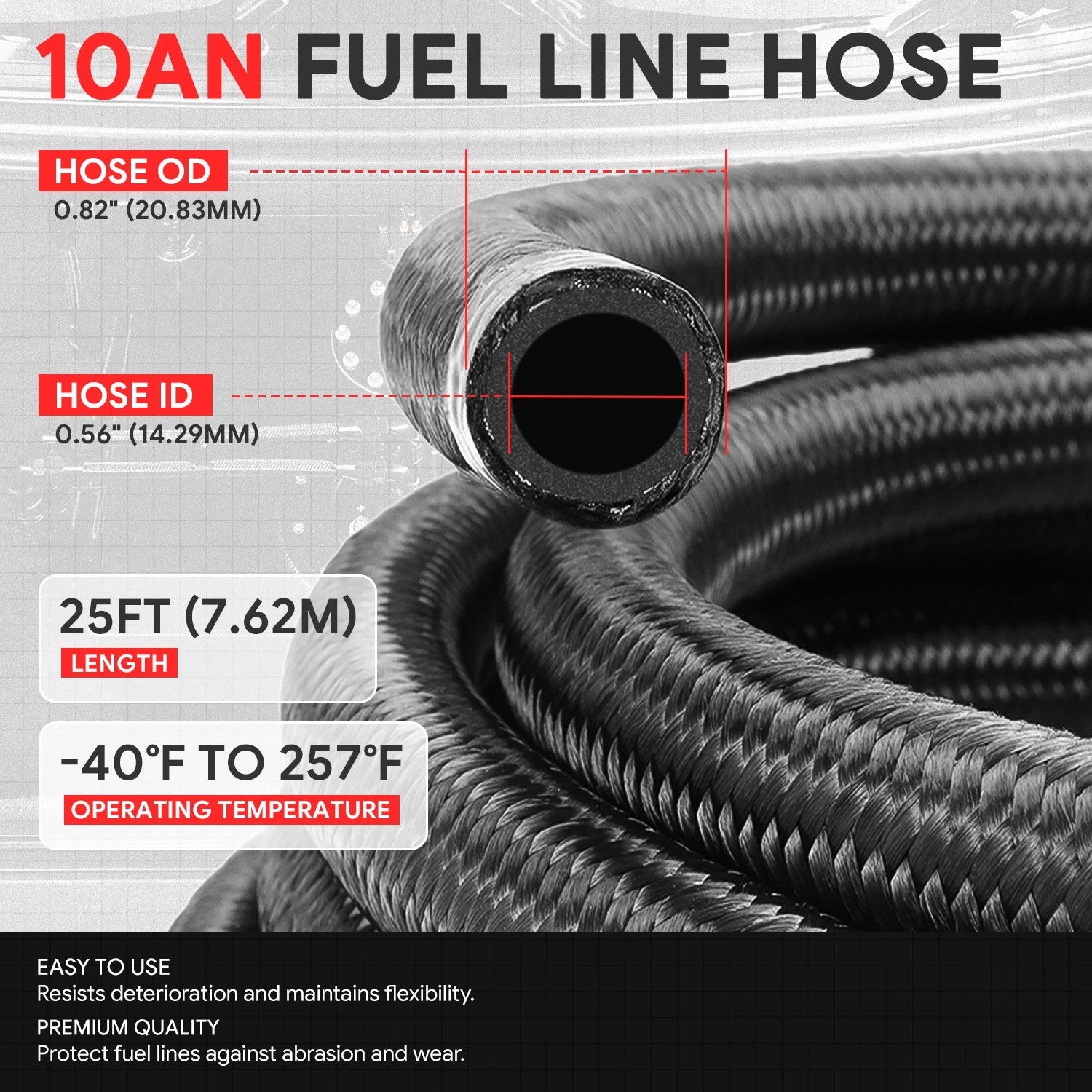 J2 10AN Stainless Steel Braided Fuel Line Tube Oil Hose Kit 25FT